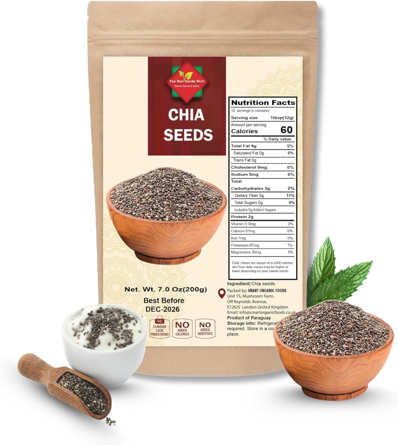 Chia Seeds 200g – 100% Natural, High in Omega-3, Fibre & Protein – Vegan, Gluten-Free, Raw Superfood – Ideal for Smoothies, Baking, Porridge, Salads – Resealable Pouch