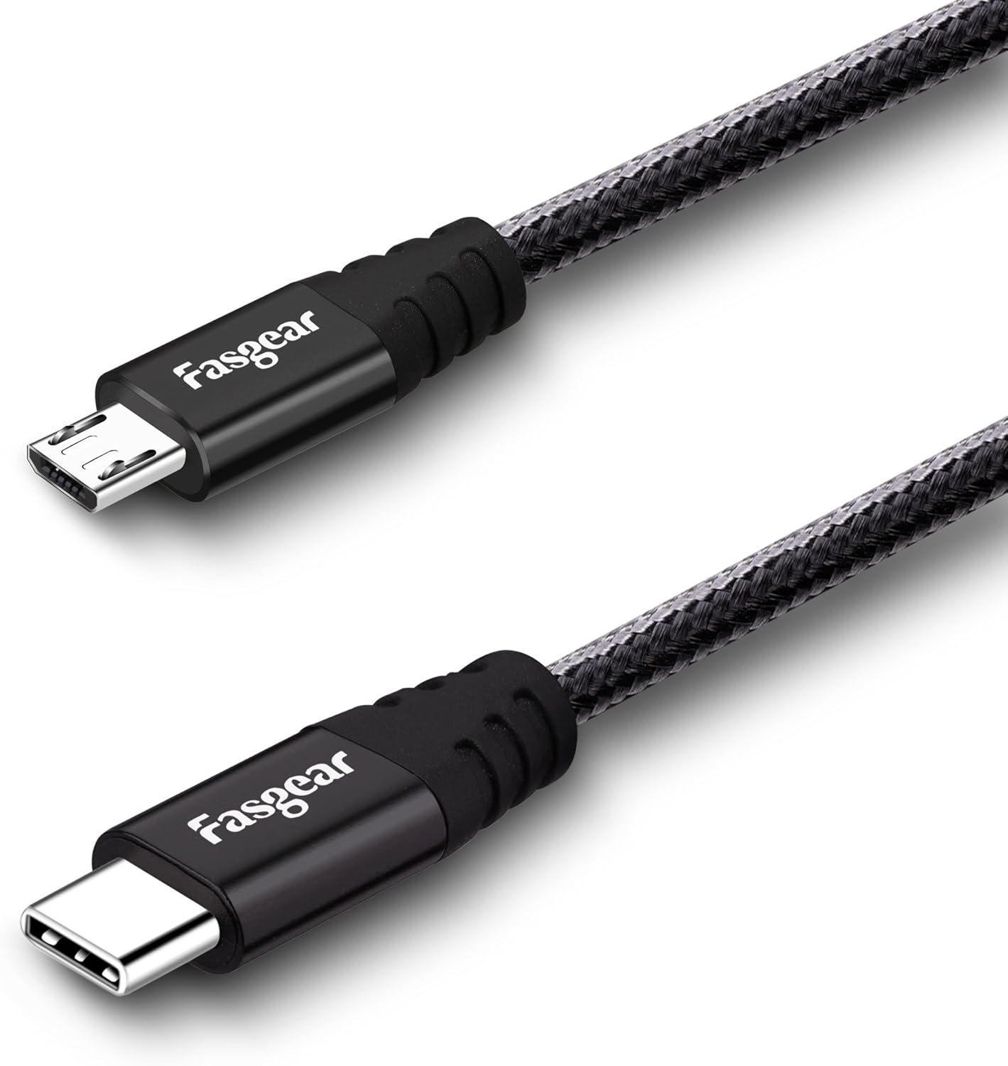 Fasgear USB C to Micro USB Cable [30cm] Nylon Braided Type C to Micro USB Cord Compatible with Galaxy S7/S7, HTC One/10 and More (Black, 1ft)