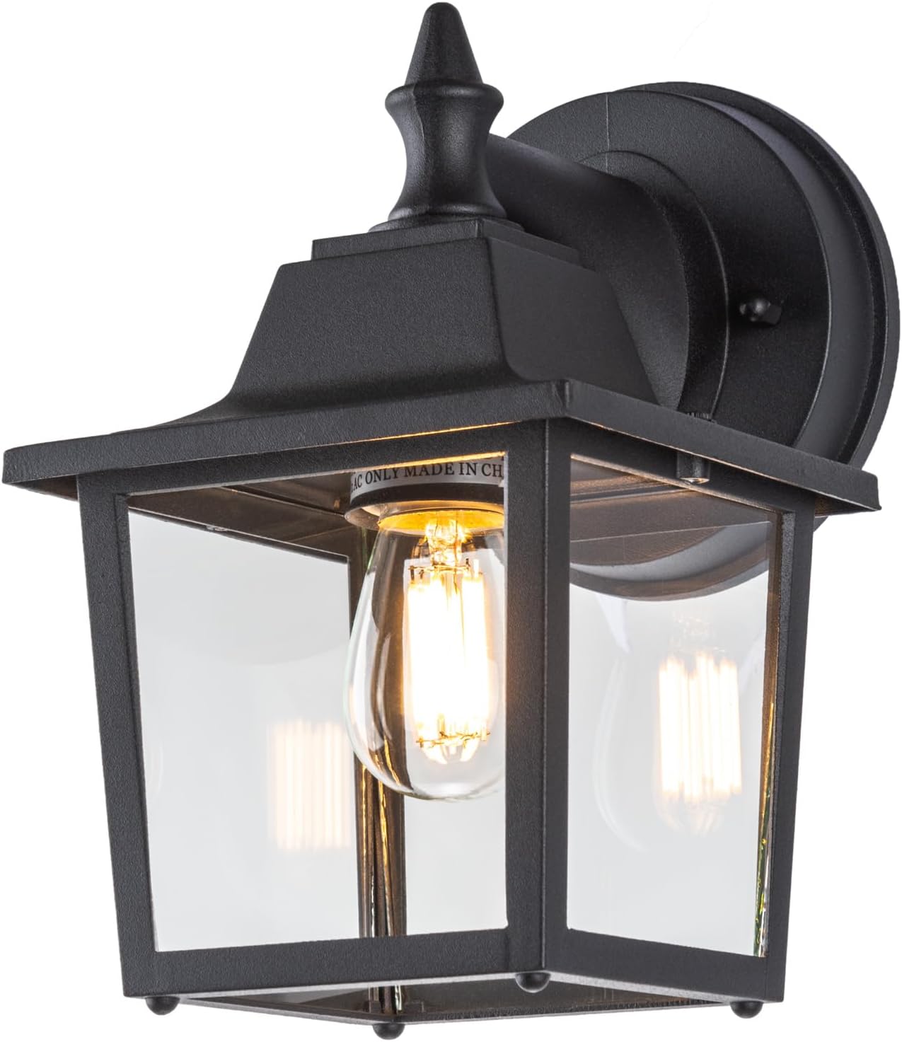 LIT-PaTH Outdoor Wall Lantern, Wall Sconce as Porch Lighting Fixture, E26 Medium Base 60W Max., Aluminum Housing Plus Glass, Bulbs NOT Included, Matte Black Finish, 1-Pack
