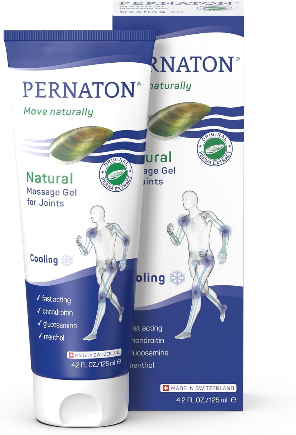 Pernaton Natural Cooling Gel for Joint Massage, Green Lipped Mussel Gel Supports Natural Joint Health and Flexibility, with Original Perna Extract, 125ml