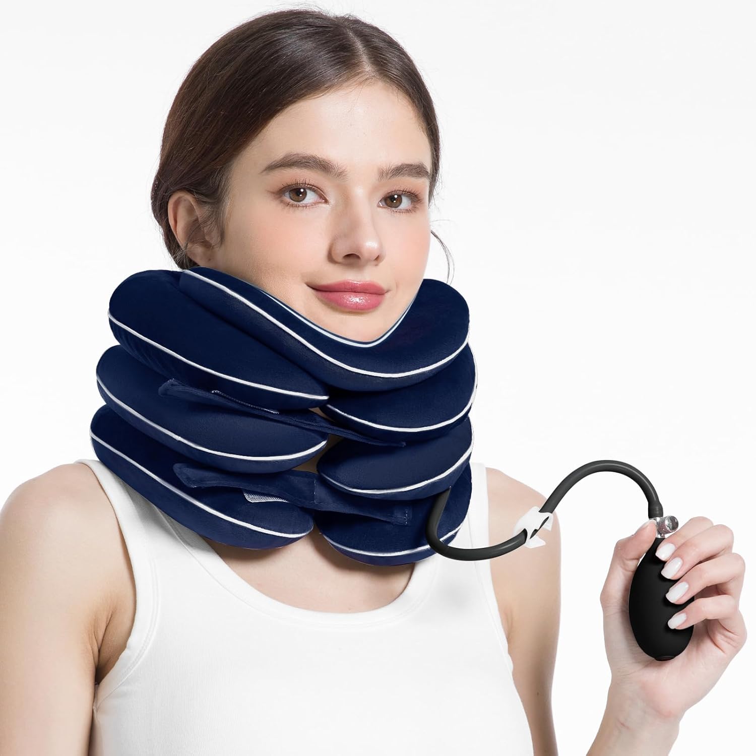 Inflatable & Adjustable Neck Traction Device with Neck Brace,Portable Cervical Traction Device for Instant Neck Pain Relief,Perfect for Home,Office,and Travel(Dark Blue)