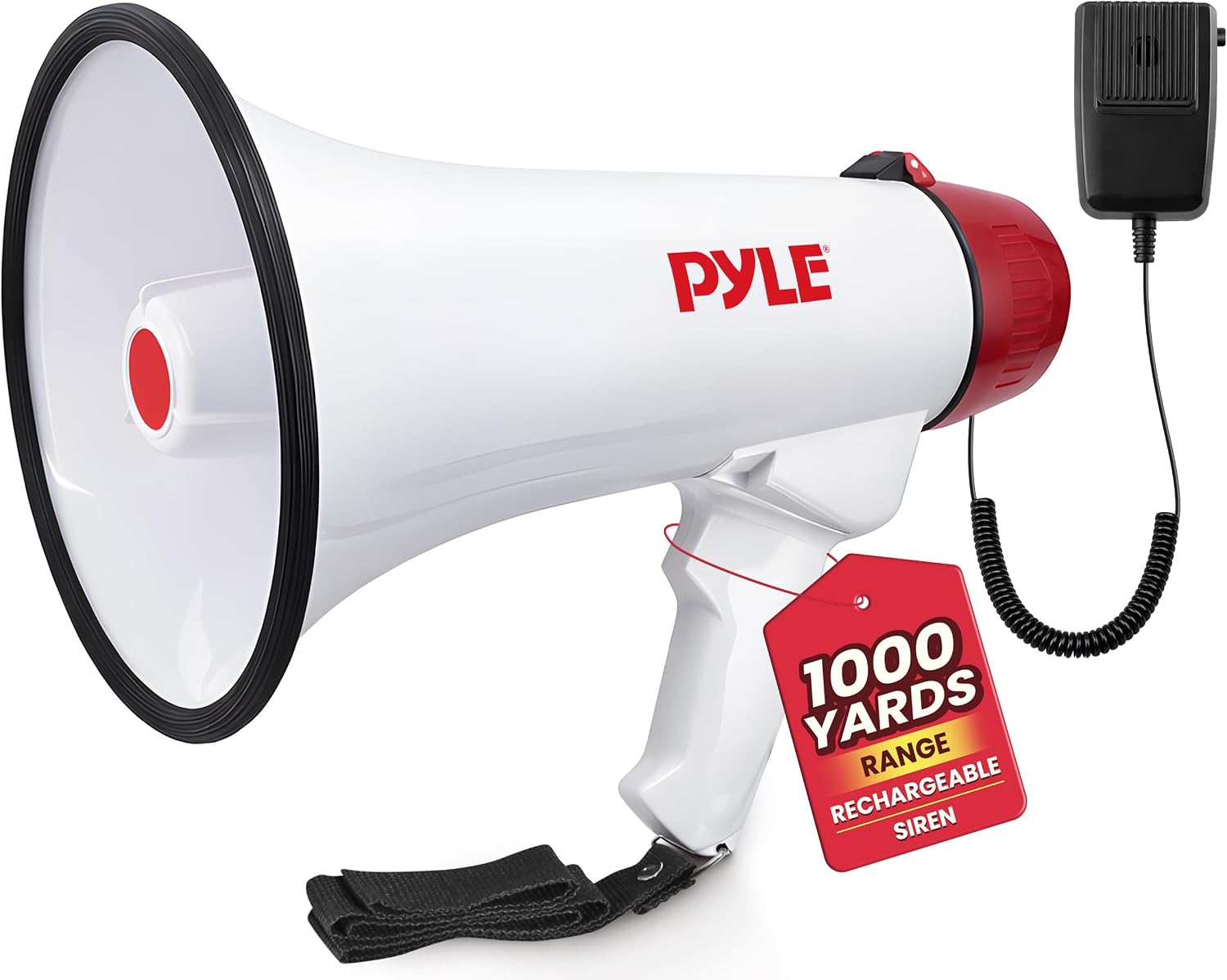 Pyle Rechargeable Megaphone PA Speaker – 40W Bullhorn with Siren, AUX Input, Record Function & 900m Range – Loud Handheld Speaker for Coaches, Cheerleading, Safety Drills & Crowd Control