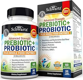 Prebiotics and Probiotic with Whole Food Enzymes for Adults Women & Men - Probiotics Lactobacillus Acidophilus - Digestive Health Capsules Shelf Stable Supplement - Non-GMO Gluten & Dairy Free -60ct