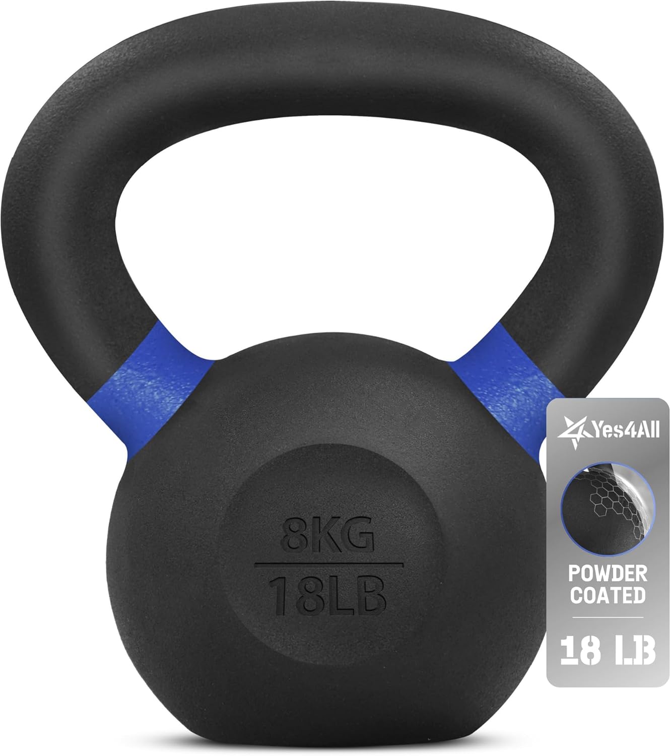 Yes4All Powder Coated Kettlebell, Cast Iron Core Kettlebells with Non-Slip Handle & Flat Bottom for Conditioning, Heavy Duty for Strength Training, 9lb to 71lb - Single & Pair