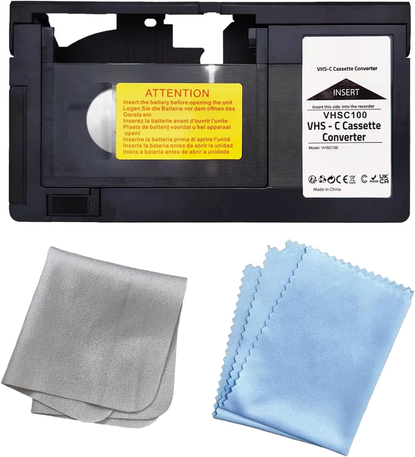 HQ VHS-C Video Cassette Adaptor Motorized VHS-C to VHS Cassette Adapter NOT Compatible with 8mm/MiniDV/Hi8 Tapes with 2 Pcs Lens Clean Cloth
