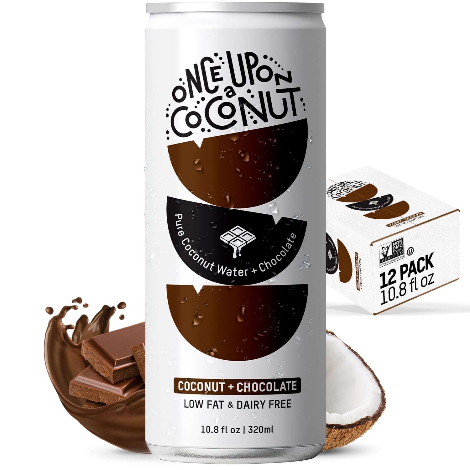 Once Upon a Coconut Chocolate Coconut Water - Low-Calorie, All-Natural Drink with Electrolytes - Non-GMO, Gluten-Free - Pack of 12 Cans (each 10.8 fl oz)