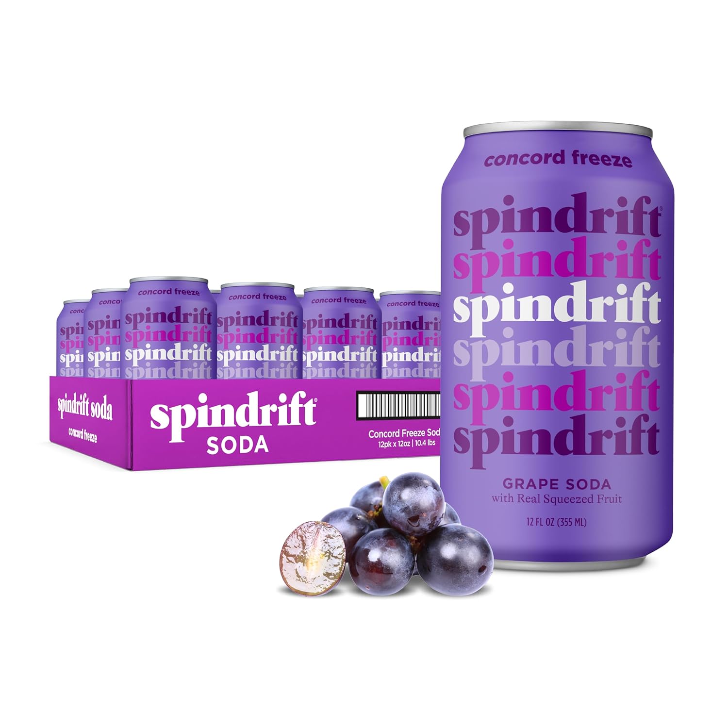 Spindrift "Concord Freeze" Grape Soda Made With Real Squeezed Fruit 12 Pack Case