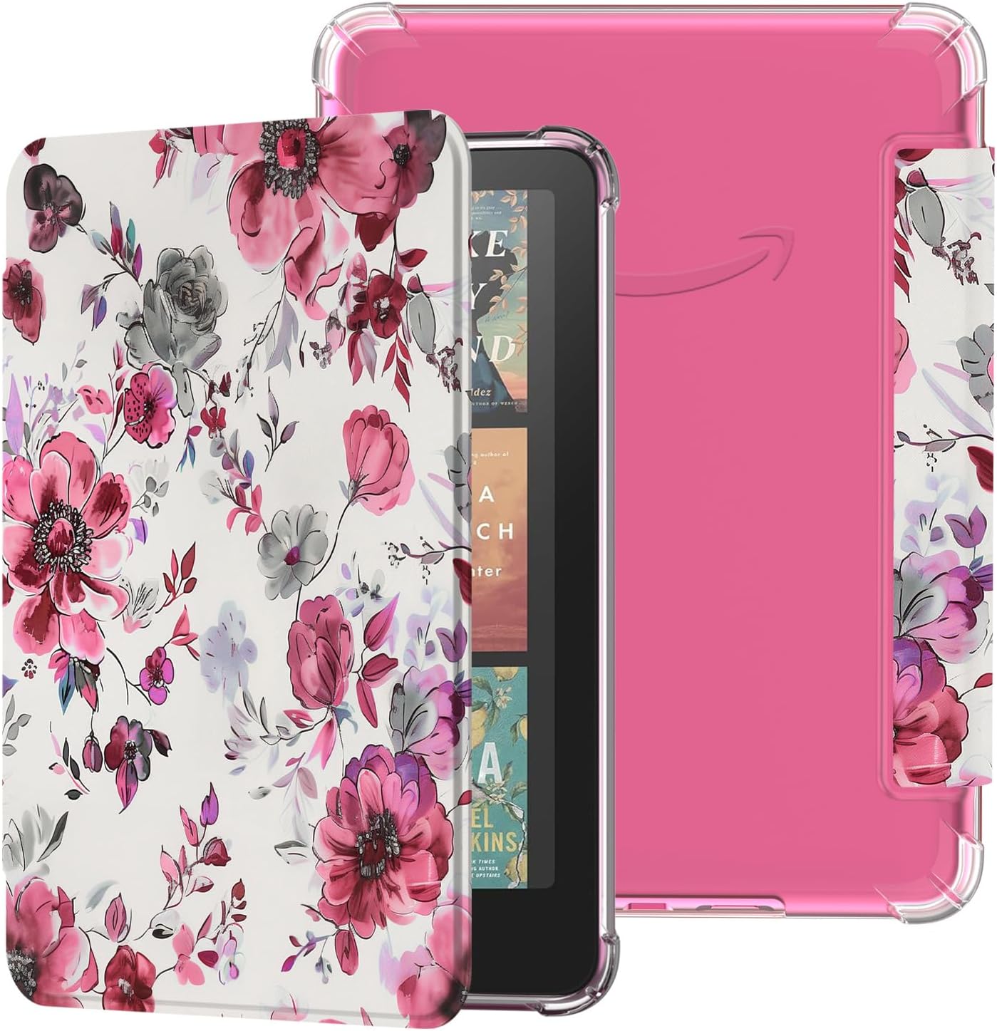 Famavala Transparent Case for 7" Amazon Kindle Paperwhite Signature Edition (12th Generation, 2024 Release) and Kindle Colorsoft Signature Edition (1st Gen), Clear Back Cover (Rose Floral)