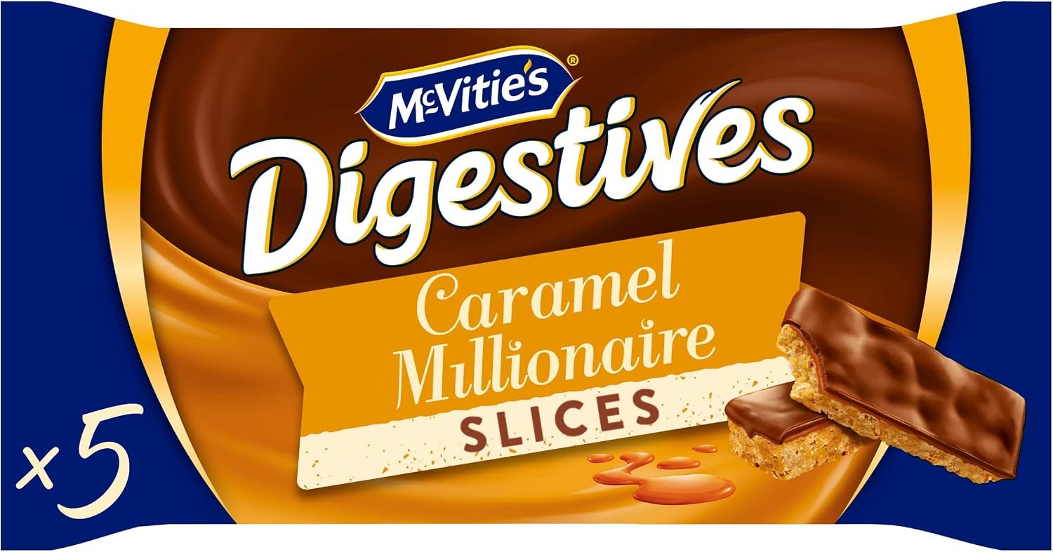 McVitie's Digestive Caramel Millionaire Individually Wrapped Slices, 5 Slices per Pack, 109.9 g (Pack of 5)