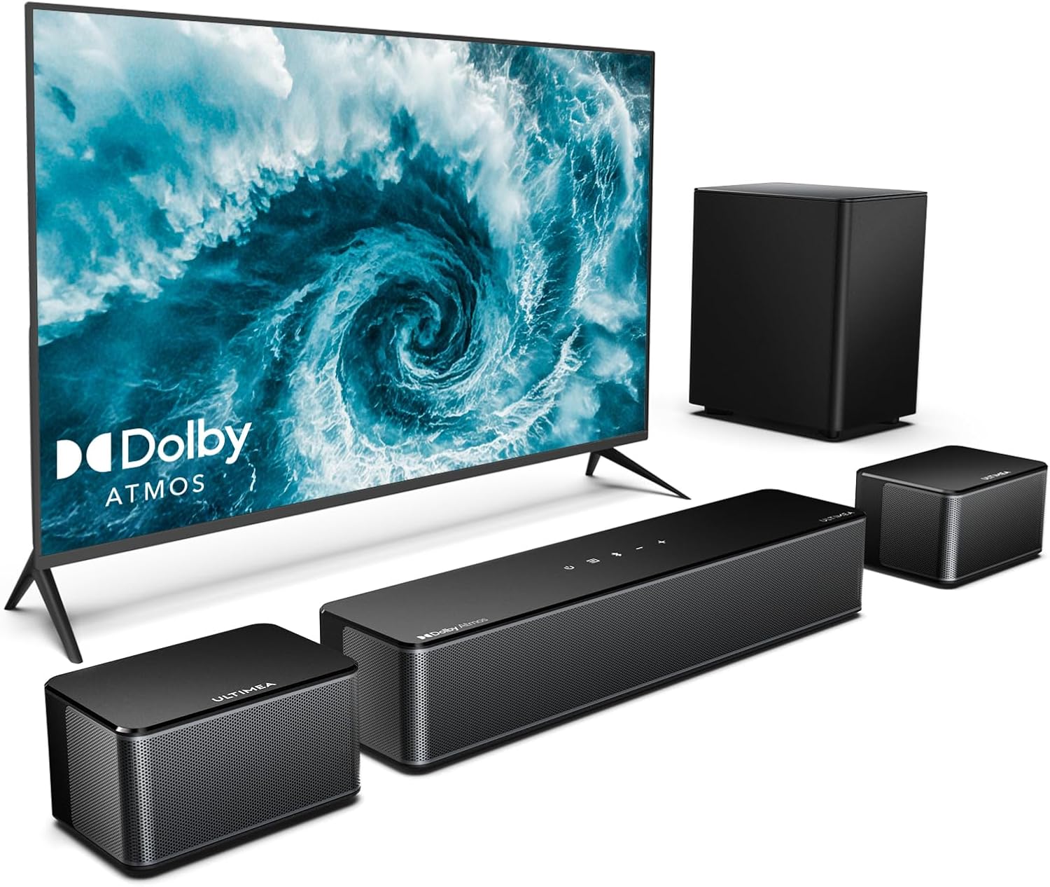 ULTIMEA 5.1 Soundbar Compatible with Dolby Atmos, 410W Surround Sound System Sound Bar for TV, Sound Bar with Wireless Subwoofer, Surround and Bass Adjustable Home Audio TV Speakers, Poseidon D60