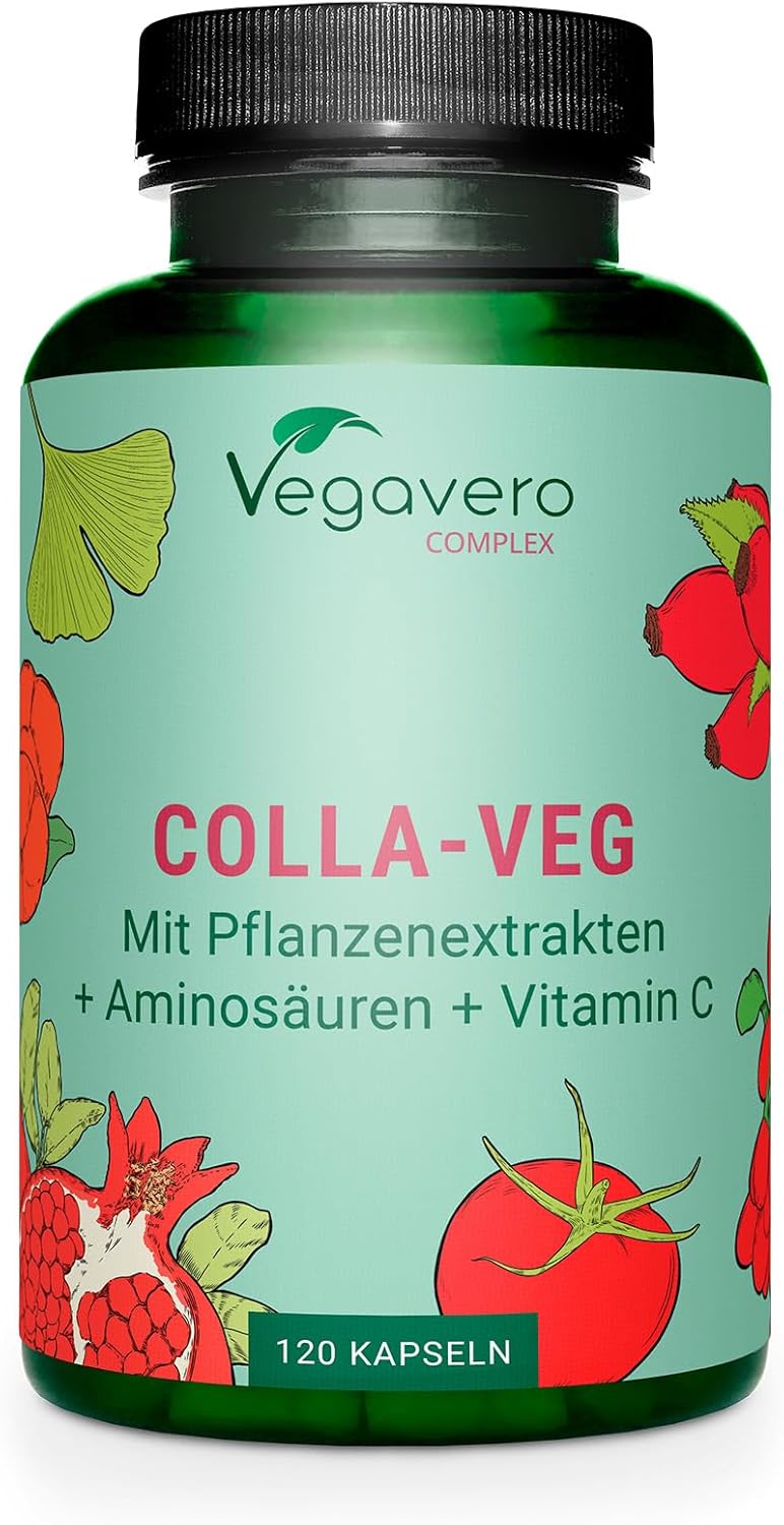 Vegavero Vegan Collagen Supplement 2000 mg | Complex with L-Lysine, L-Proline, Vitamin C (Acerola) & Superfoods Extracts | NO Additives, Lab-Tested | 120 Capsules