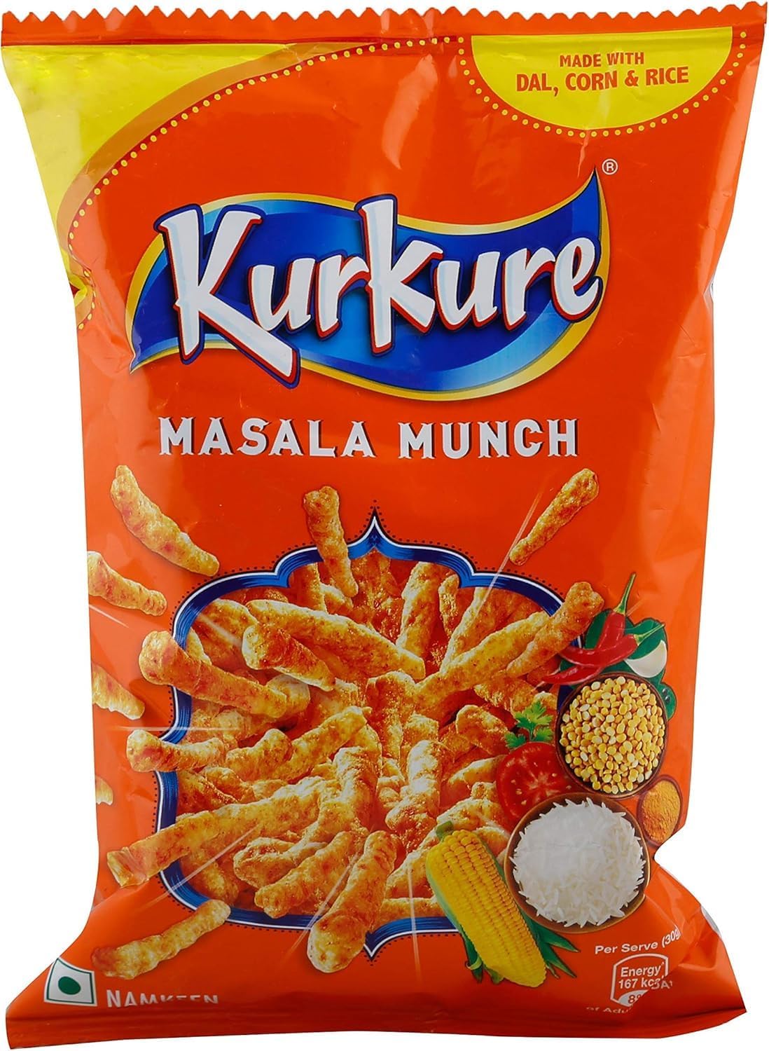 Kurkure Indian Snacks Variety Pack, Naughty Tomato, Chilli Chatka, Masala Munch, Green Chutney Style, 4 Flavours, Combo Pack (Masala Munch-2)