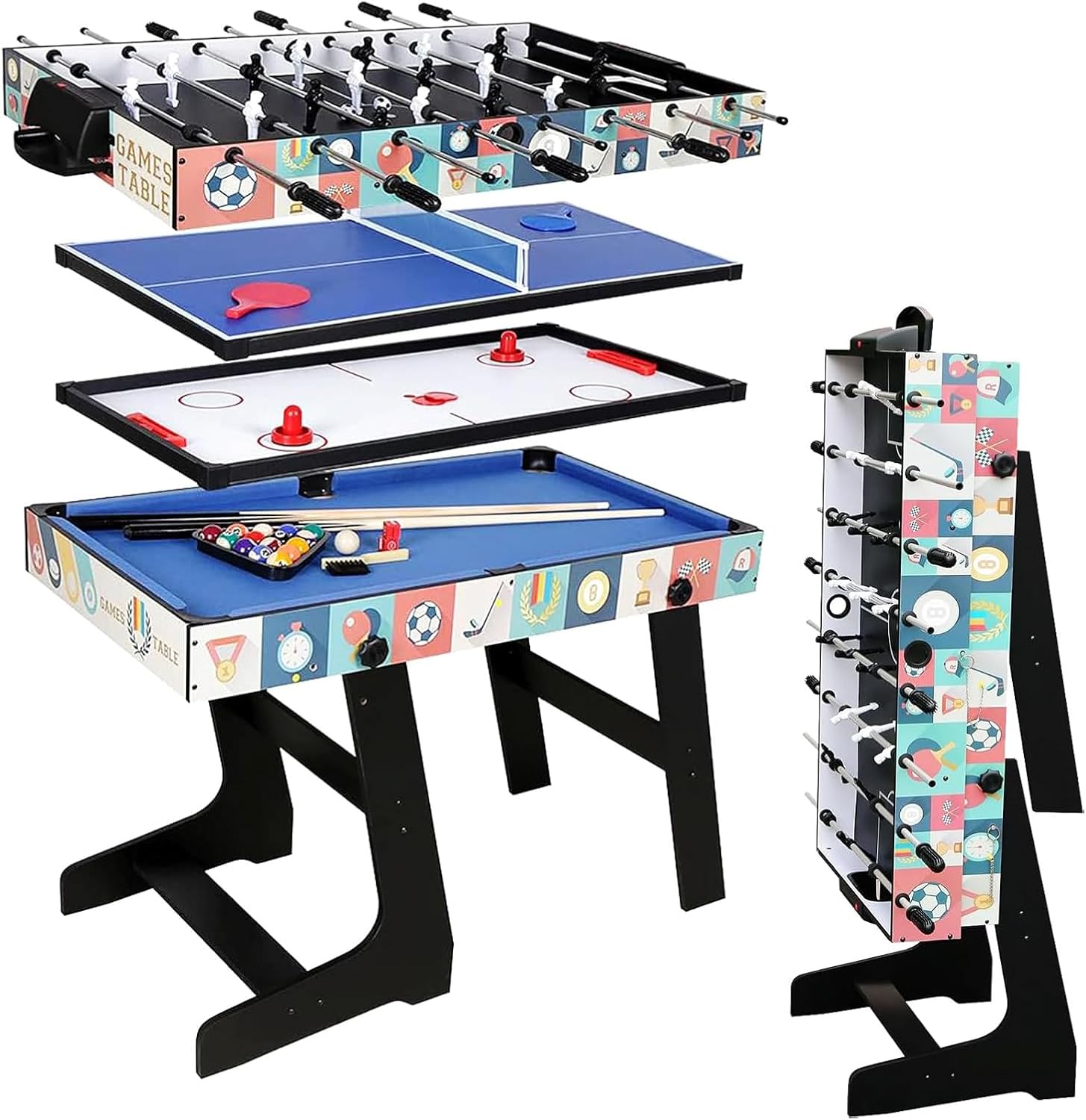 HLC 4 In 1 Multi Sport Game Combination Table Set for Kids Table Tennis Table, Pool Table, Table Football, Slide Hockey for Family Parent-child Interactive for Kids (4ft, 1.2m)