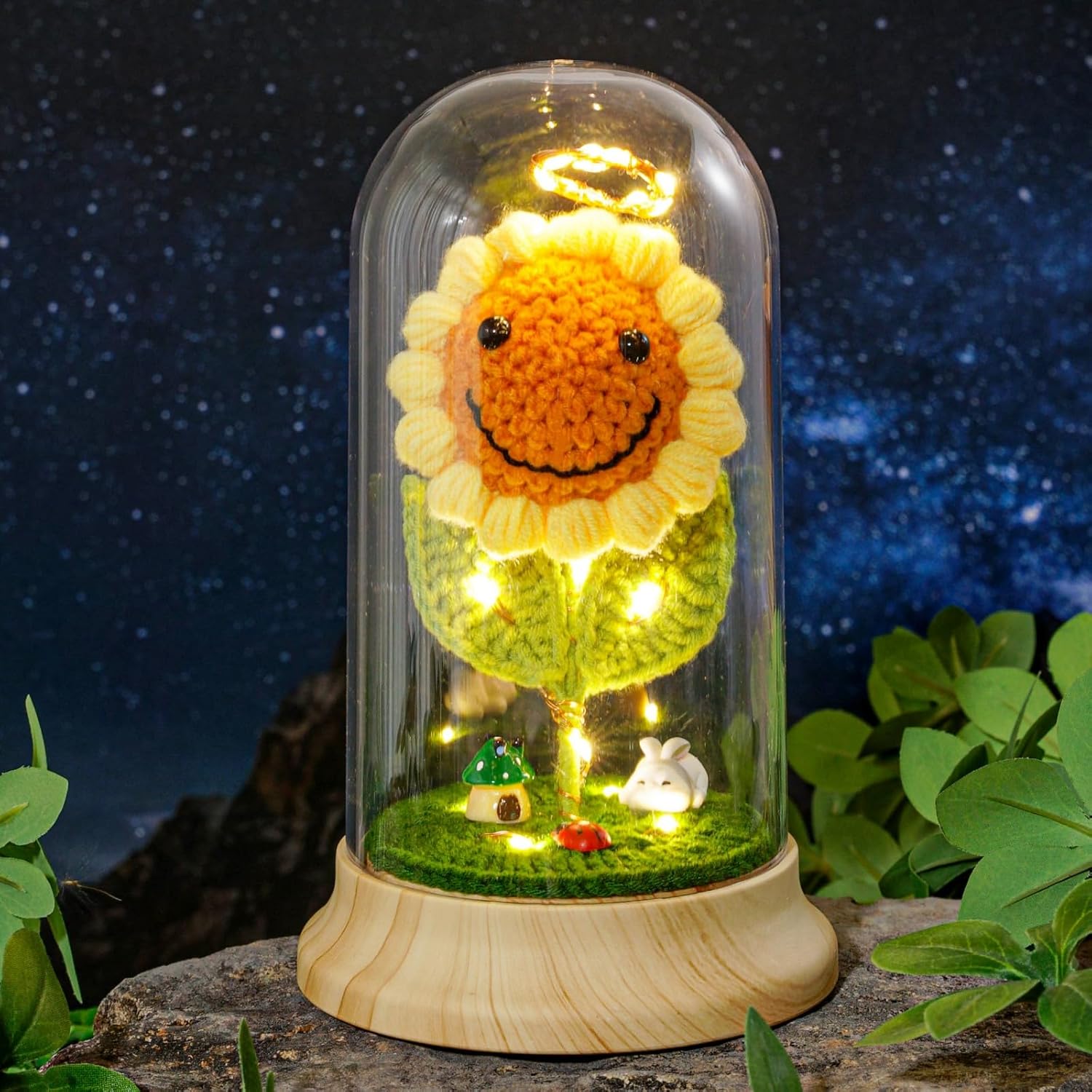 Crochet Sunflower Gifts for Women, Sun Flower Birthday Gifts for Grandma, in Plastic Dome Sunflower, for Her Mom Mothers Day Christmas Day Gifts (A - Sunflower 4.3 in X 7.5 in)