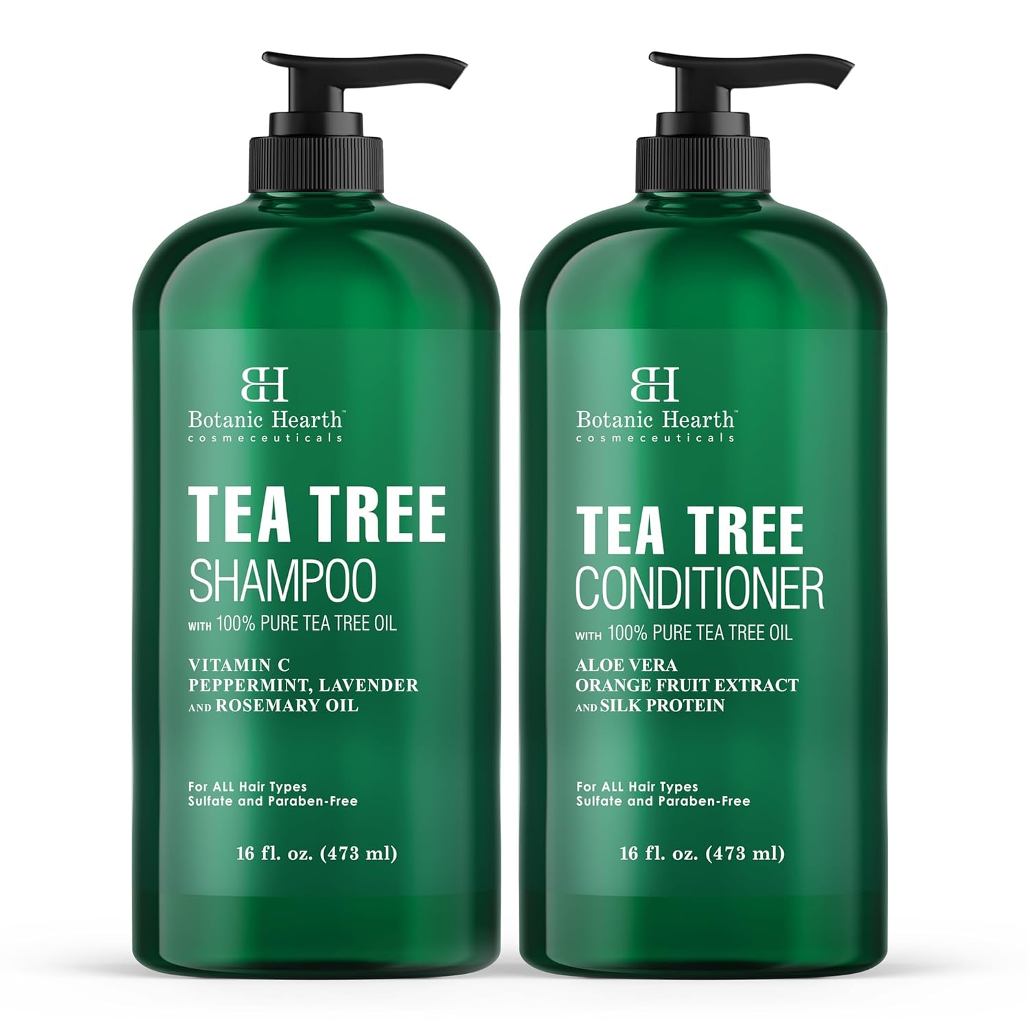 Botanic Hearth Tea Tree Shampoo and Conditioner Set - with 100% Pure Tea Tree Oil, for Itchy and Dry Scalp, Sulfate/Paraben Free - for Men and Women - 16 fl oz each