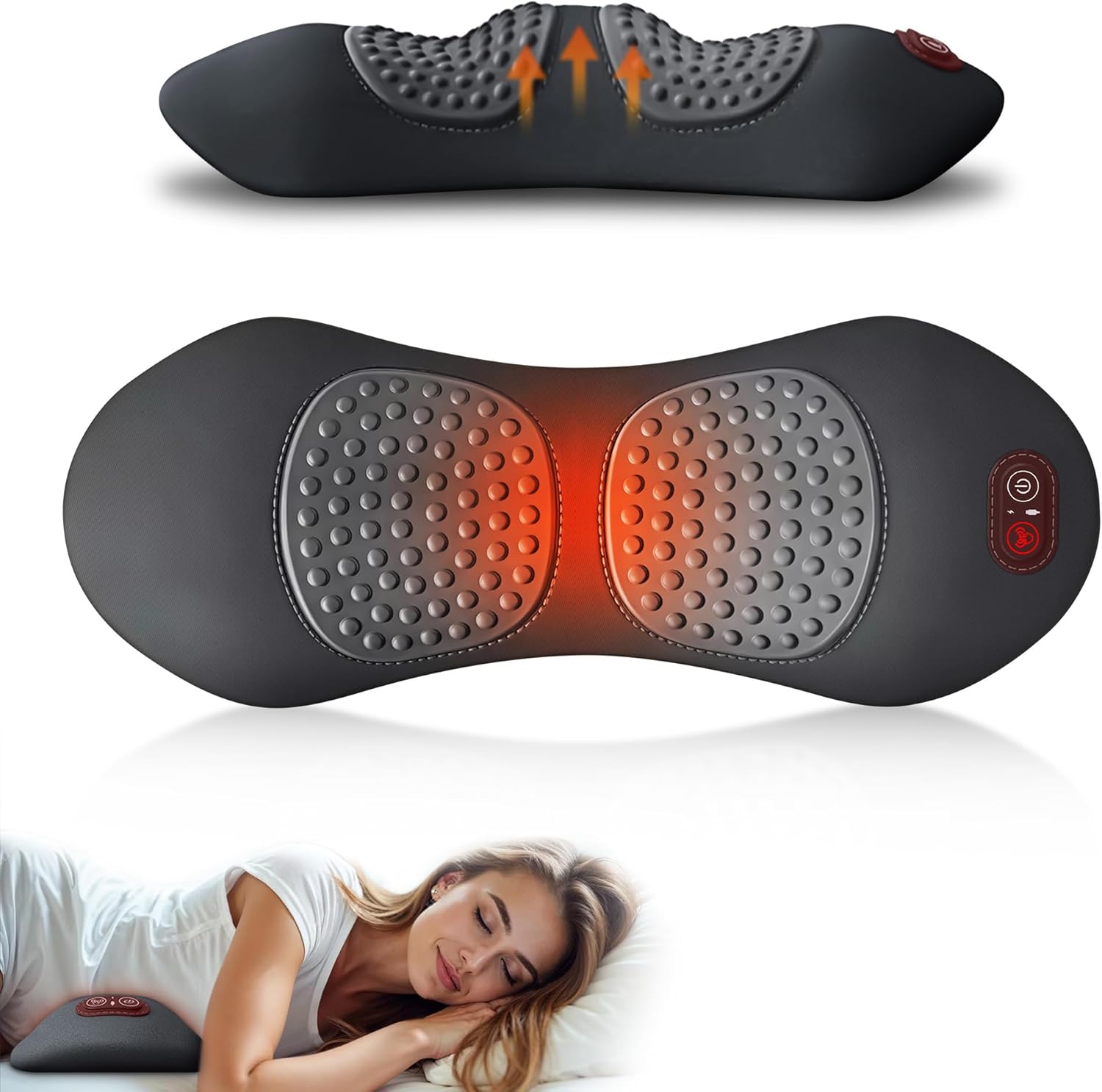 3 in 1 Upadate Rechargeable Electric Lumbar Support Pillow with Adjustable Height for Bed and Chair,Back Massager with Heat,Back Support Pillow for Lower Back Pain Relief,Waist Wedge Bolster (Black)