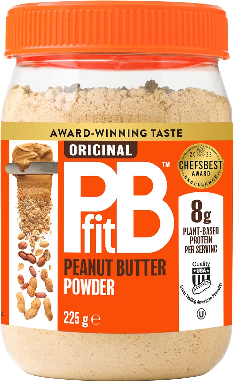 PBfit Peanut Butter Powder - 87% Less Fat, High Protein, Gluten Free Natural Nut Butter Spread - Powdered Peanut Butter from Real Roasted Pressed Peanuts - 225g