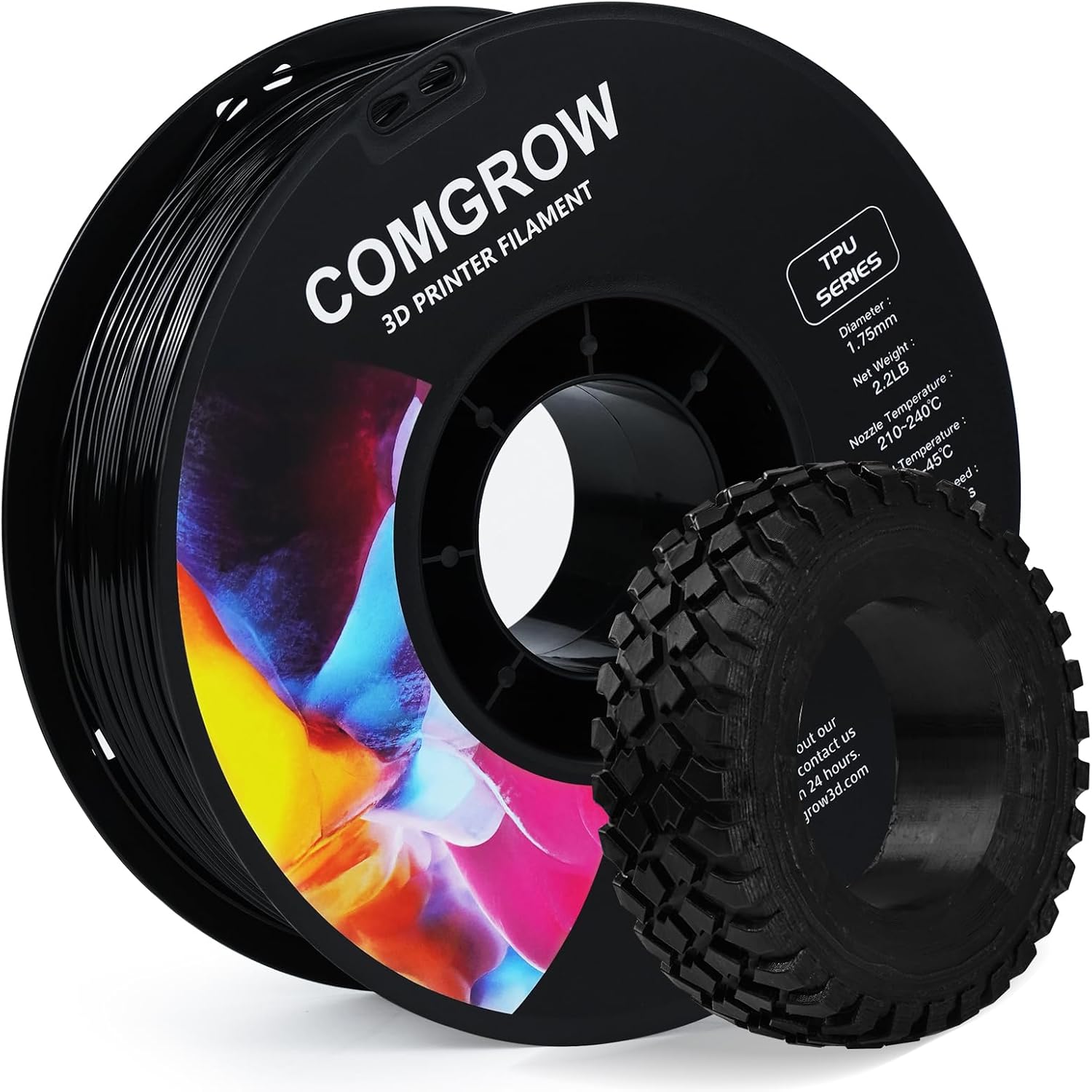 Comgrow TPU Filament, 1.75mm, 95A Soft TPU Flexible 3D Printer Filament Black 1kg (2.2lbs), Dimensional Accuracy +/- 0.02 mm, Fit Most FDM Printer