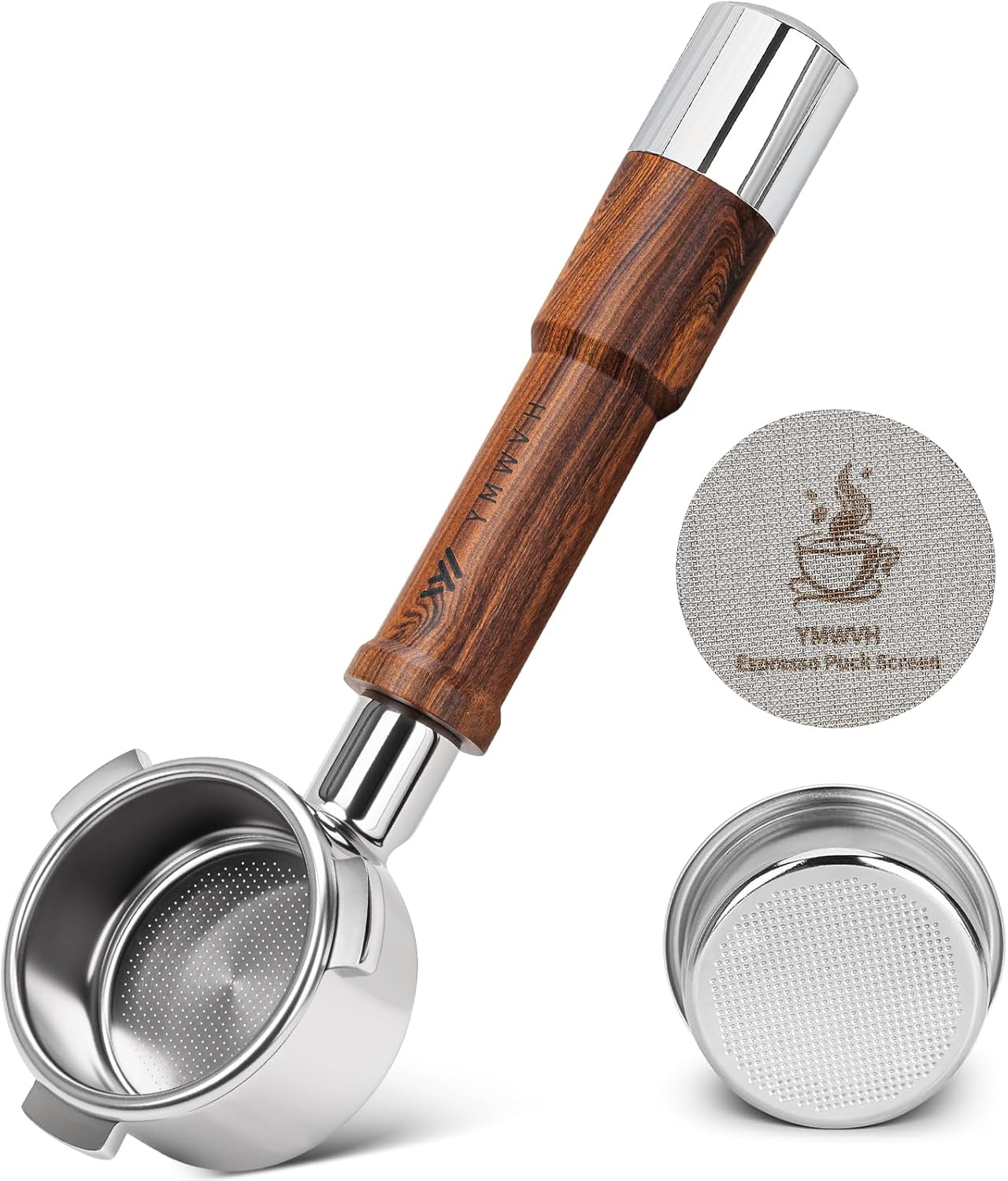 54mm Bottomless Portafilter with 3 Ear,100% Stainless Steel Basket & Puck Screen Included,Fits Breville Espresso Barista Series BES870/878/880 Machine, Walnut Handle