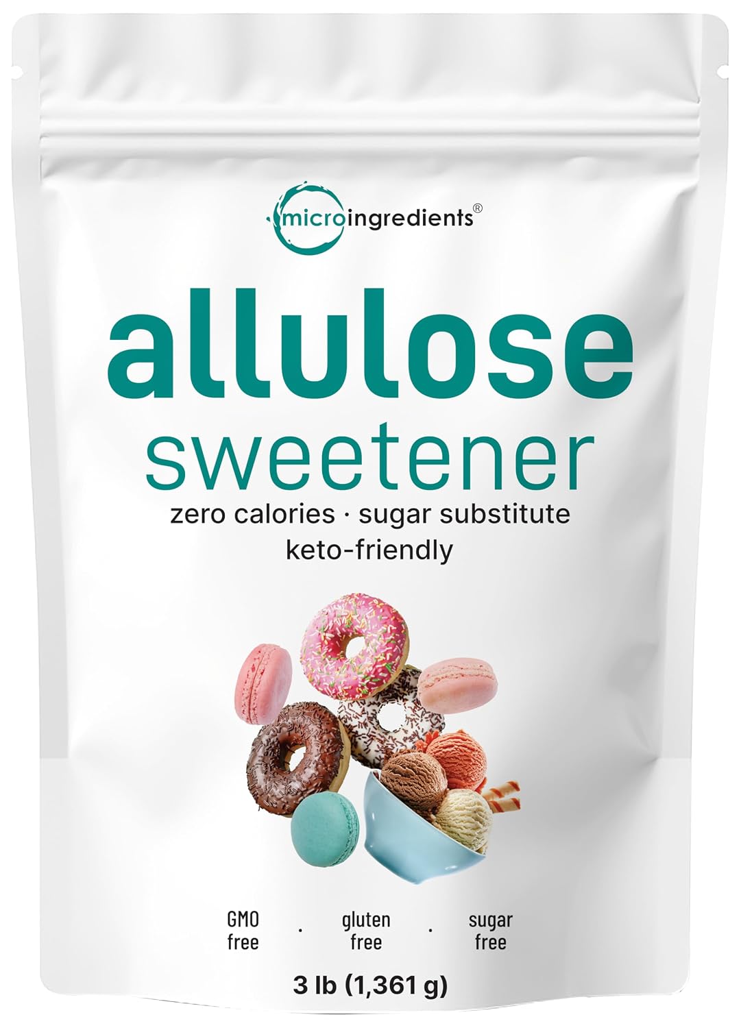 Micro Ingredients Allulose Sweetener, 3 lb | Zero Calorie | Plant Based | No Erythritol | No Aftertaste | Vegan Sugar Alternative | Great for Baking and Beverages | Keto Friendly