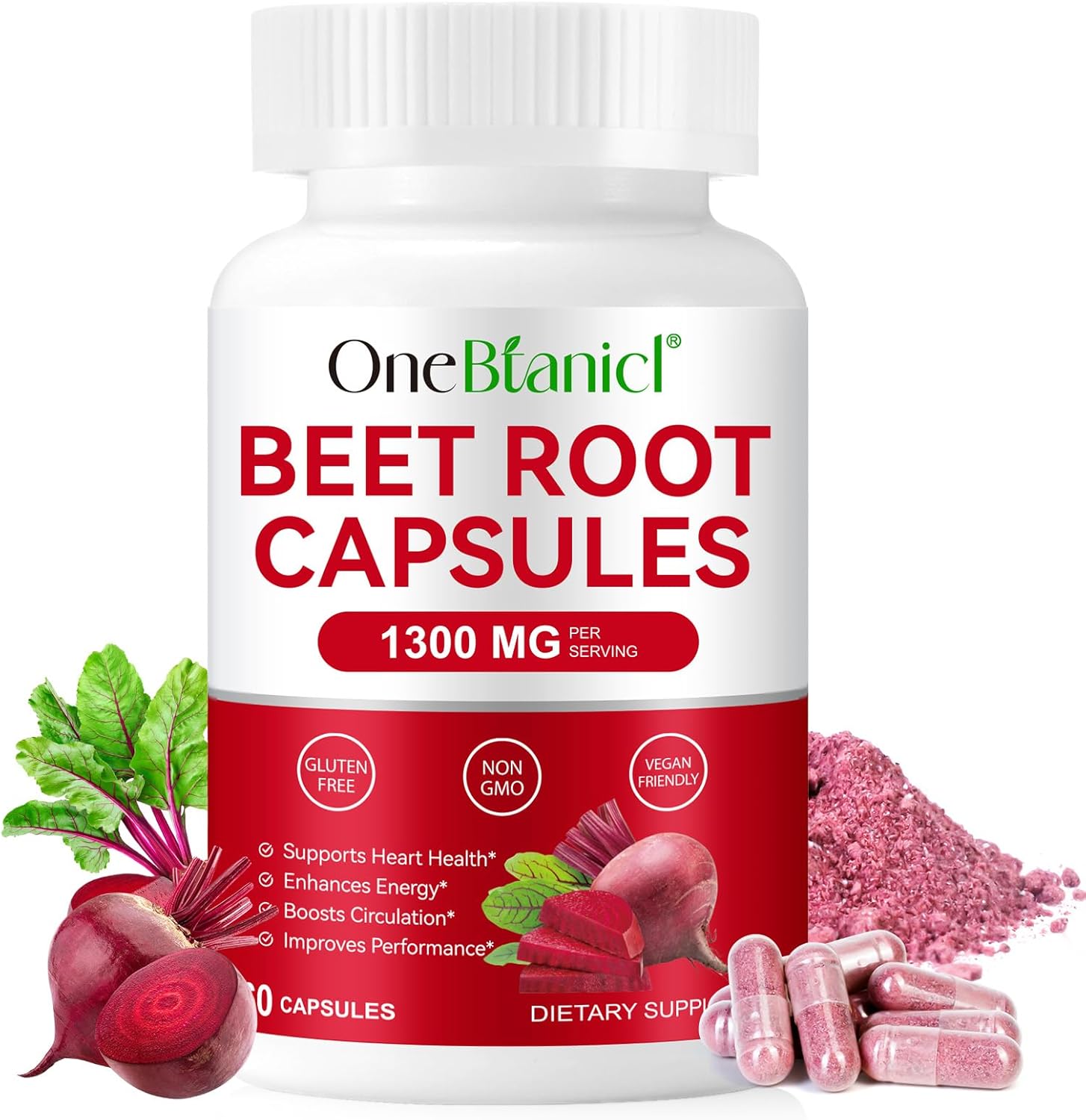 Beetroot Capsules, Beetroot Supplement 1300mg per Serving Enhances Energy, Beet Root Extract for Natural Energy & Endurance Support, Athletic Performance, Non-GMO
