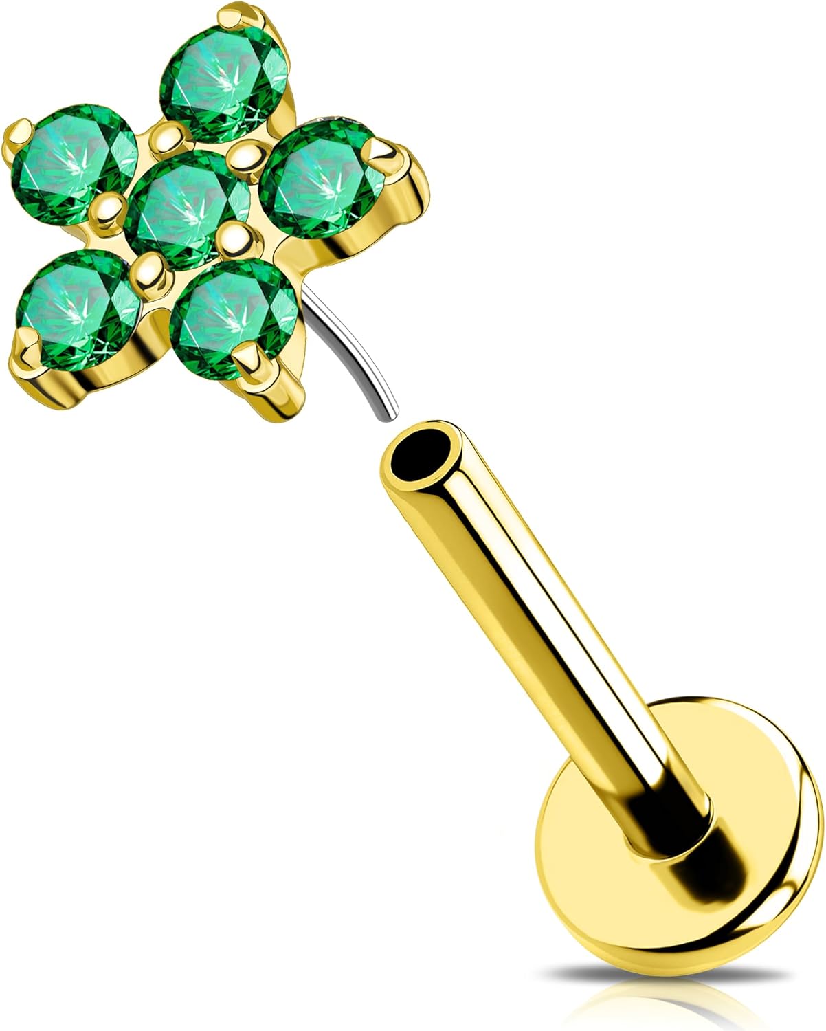 OUFER 16G Flower Helix Piercing Threadless Push in Gold Conch Stud Stainless Steel 316L Daith Jewellery 6/8 mm Tragus Earring Clear Green and Black CZ for Women Labret Piercing