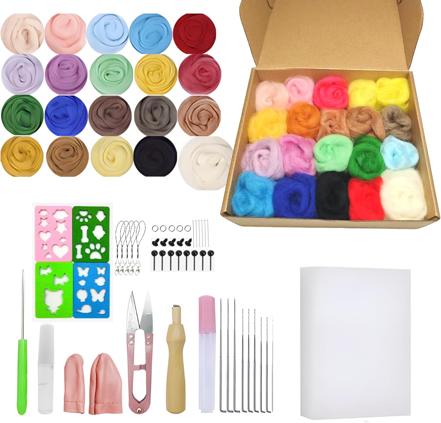 Catopia Needle Felting Kit,Needle Felting Starter Kit,Wool Roving 20 Colors Set,Wool Felt Tools for Felted Animal Needle Felting Supplies,Needle Wool Felting Tools Kit,Children’s Day
