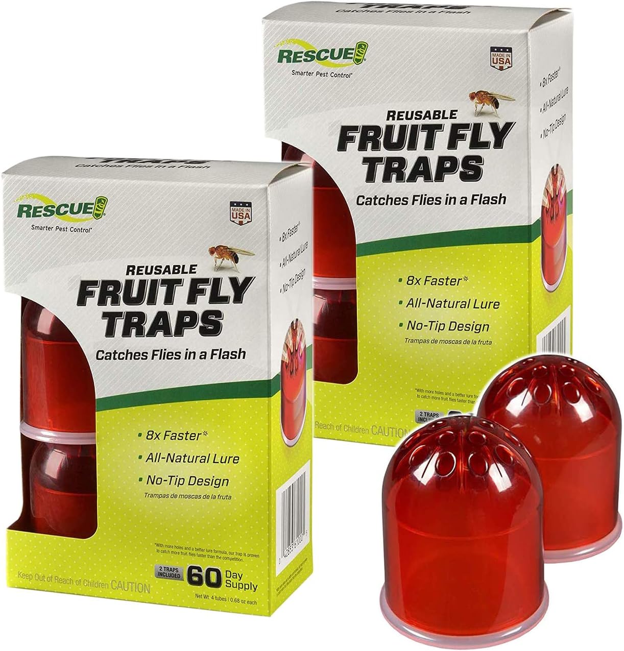 RESCUE! Reusable Indoor Fruit Fly Traps with Non-Toxic Liquid Attractant - 2 Traps, 2-Pack (4 Traps)