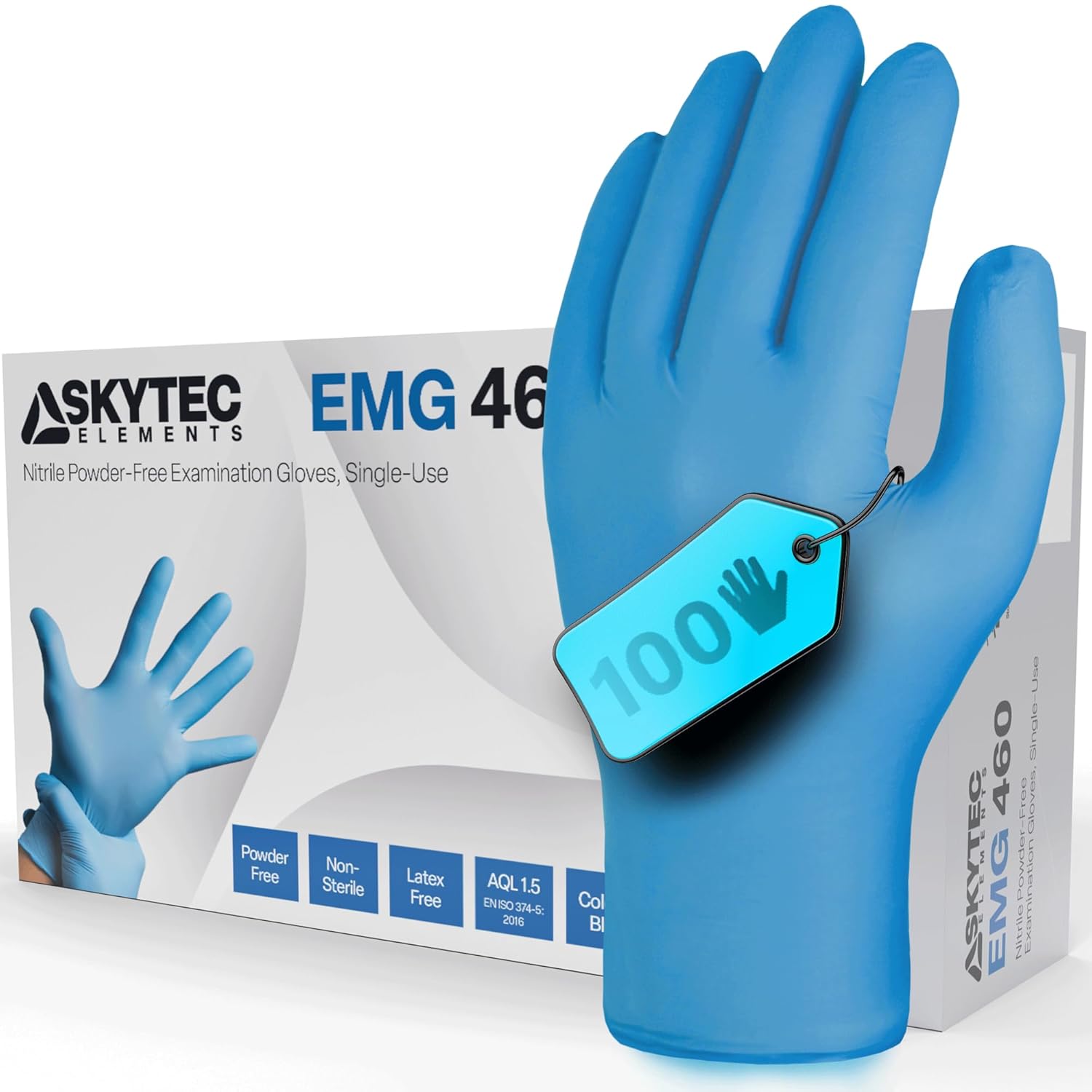 Skytec Premium Blue Nitrile Gloves - Pack of 100 Latex-Free Disposable Gloves - Non-Sterile Surgical Gloves for Medical, Food, & Cleaning - EN 455/374 PPE Certified - Xtra-Large