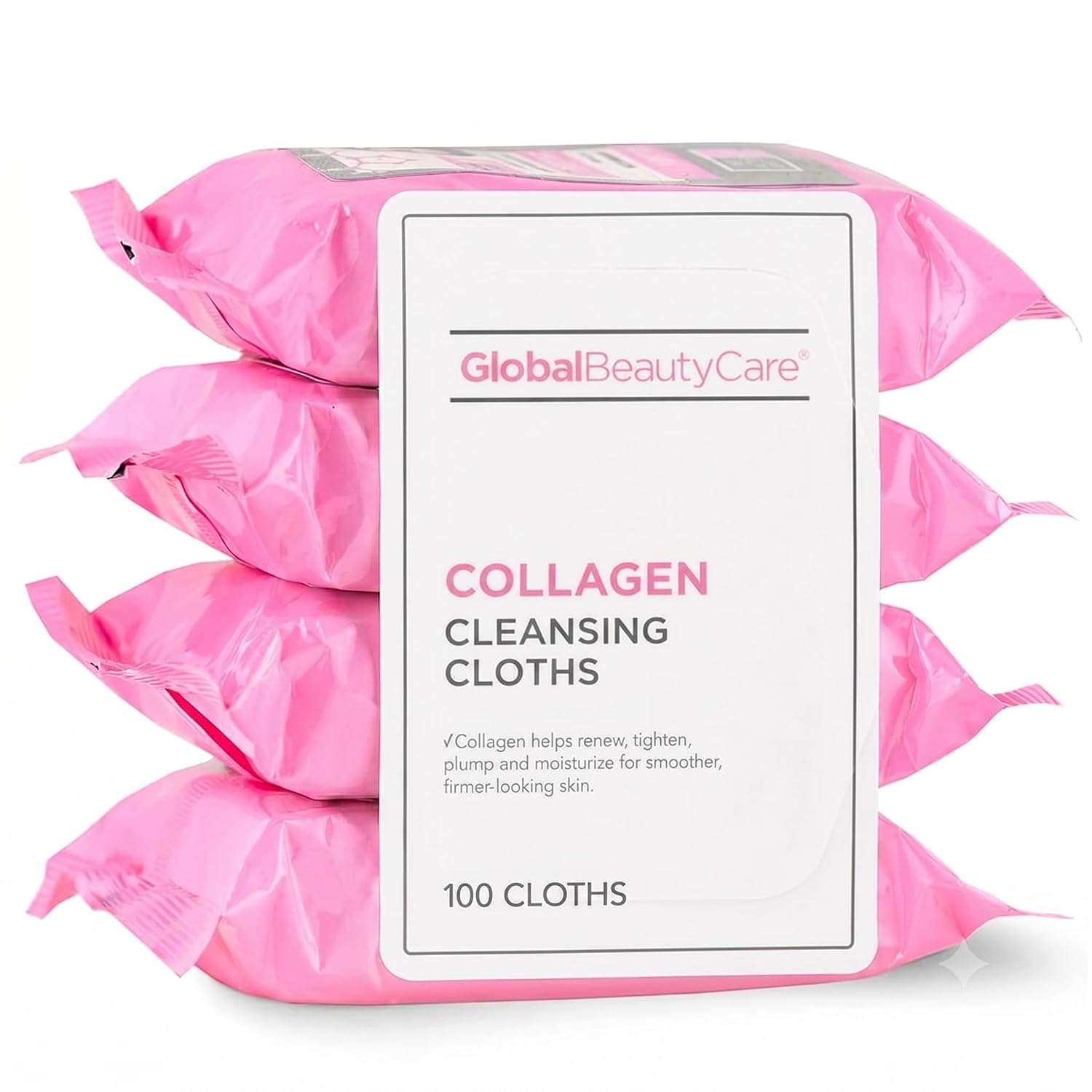 Global Beauty Care Collagen Cleansing Facial Towelettes, Makeup Remover, Nourishing Face & Eye, Hypoallergenic, Paraben-Free, Non-Comedogenic, Hydrates & Smooths Skin, 25 Wipes, 100 Count 4 Pack