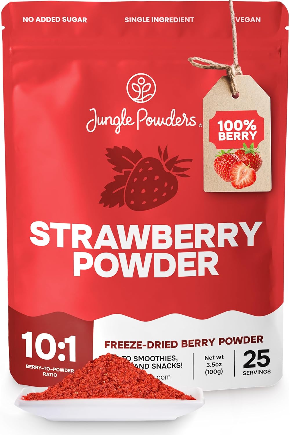 Jungle Powders Strawberry Powder 3.5 Ounce Bag Freeze Dried Strawberry Powder Dehydrated Strawberries Flavoring Additive Free Extract For Baking Dry Berry Fruit Powder Smoothies
