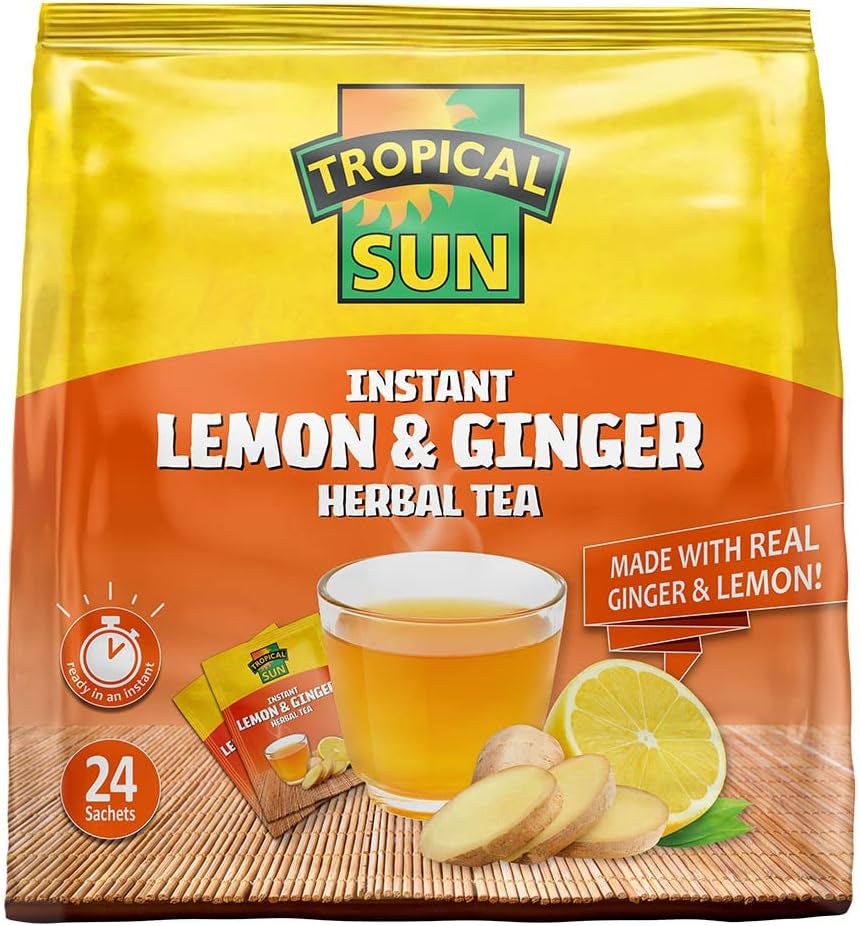 Tropical Sun Intant Lemon and Ginger Herbal Tea. Sweet, Spicy & Refreshing! - 24 Sachets (Pack of 1)