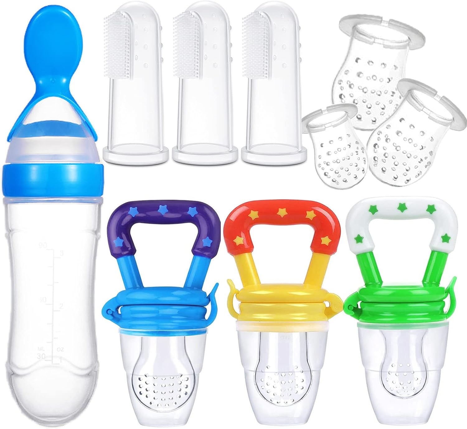 10 Pack Baby Food Feeder Set Baby Fruit Feeder Pacifier Silicone Infant Teething Toys Teether for Baby,Including Baby Food Dispensing Spoon and Baby Finger Toothbrush