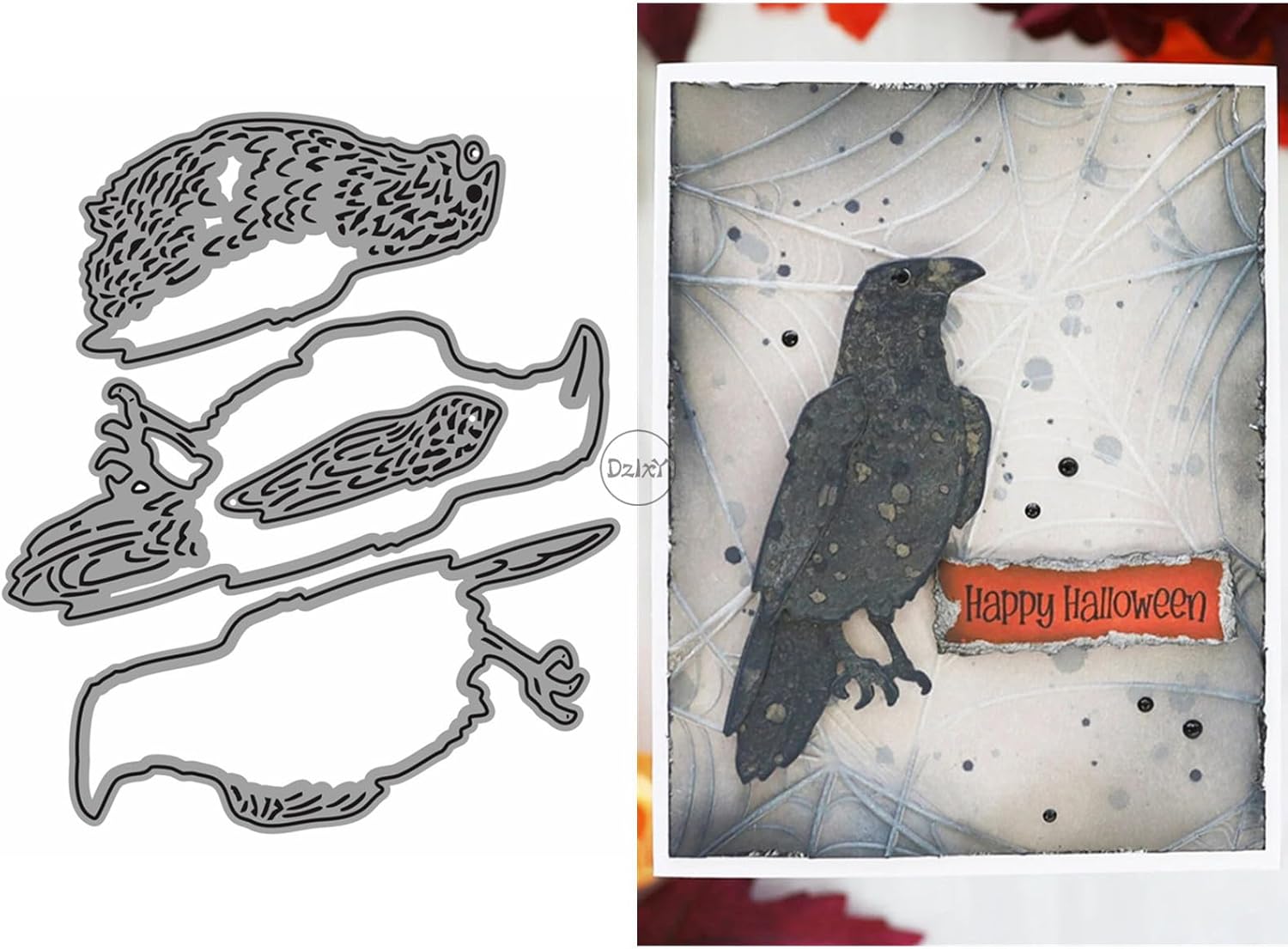 DzIxY Halloween Patchwork Crow Metal Cutting Dies for Card Making Kit Embossing Paper Die Cuts Scrapbook Machine Stencils Storage Pockets Supplies