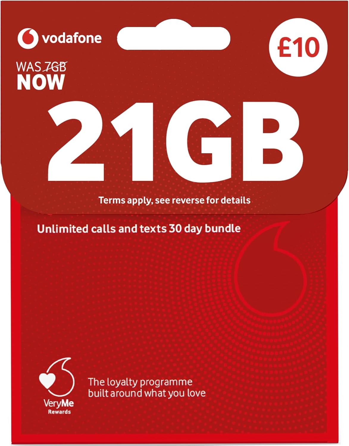 Vodafone SIM Card UK PREPAID PAYG £10 Bundle -7GB + (14GB FREE DATA every month for 3 months with regular top ups (Promotion request deadline of 19.01.2026) - Love2surf RETAIL PACK