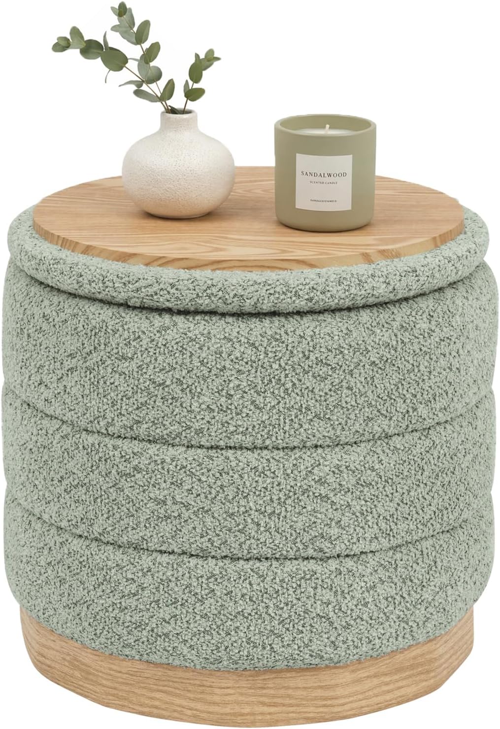 Bonlife Round Ottoman with Storage, Folding Footstool with Table Top, 39cm
