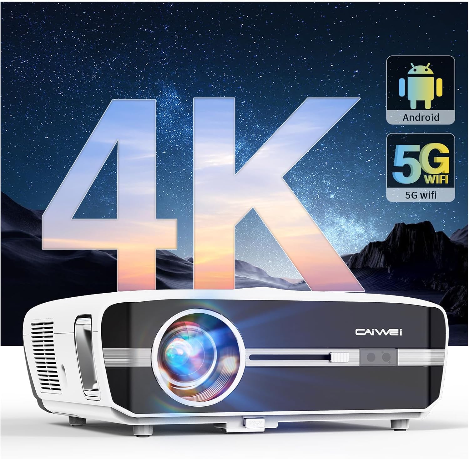 Smart 4K Projector Daytime Home Theater 1500 ANSI with HDR10+, WiFi 6 Bluetooth, HDMI 2.1, 38W Speaker, LED 1080P Movie Projectors Ultra HD Ceiling Mount, Outdoor,Business & Gaming Ready