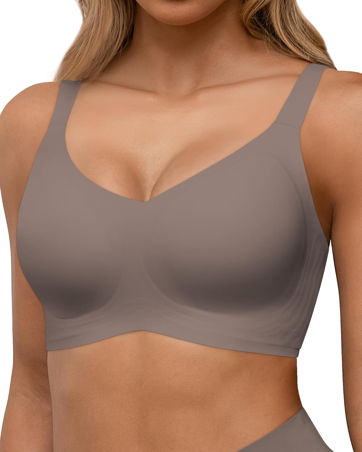 HORISUN Seamless Bras Full Coverage Wireless Push Up Bra for Women No Underwire Comfort V Neck Bralettes with Support