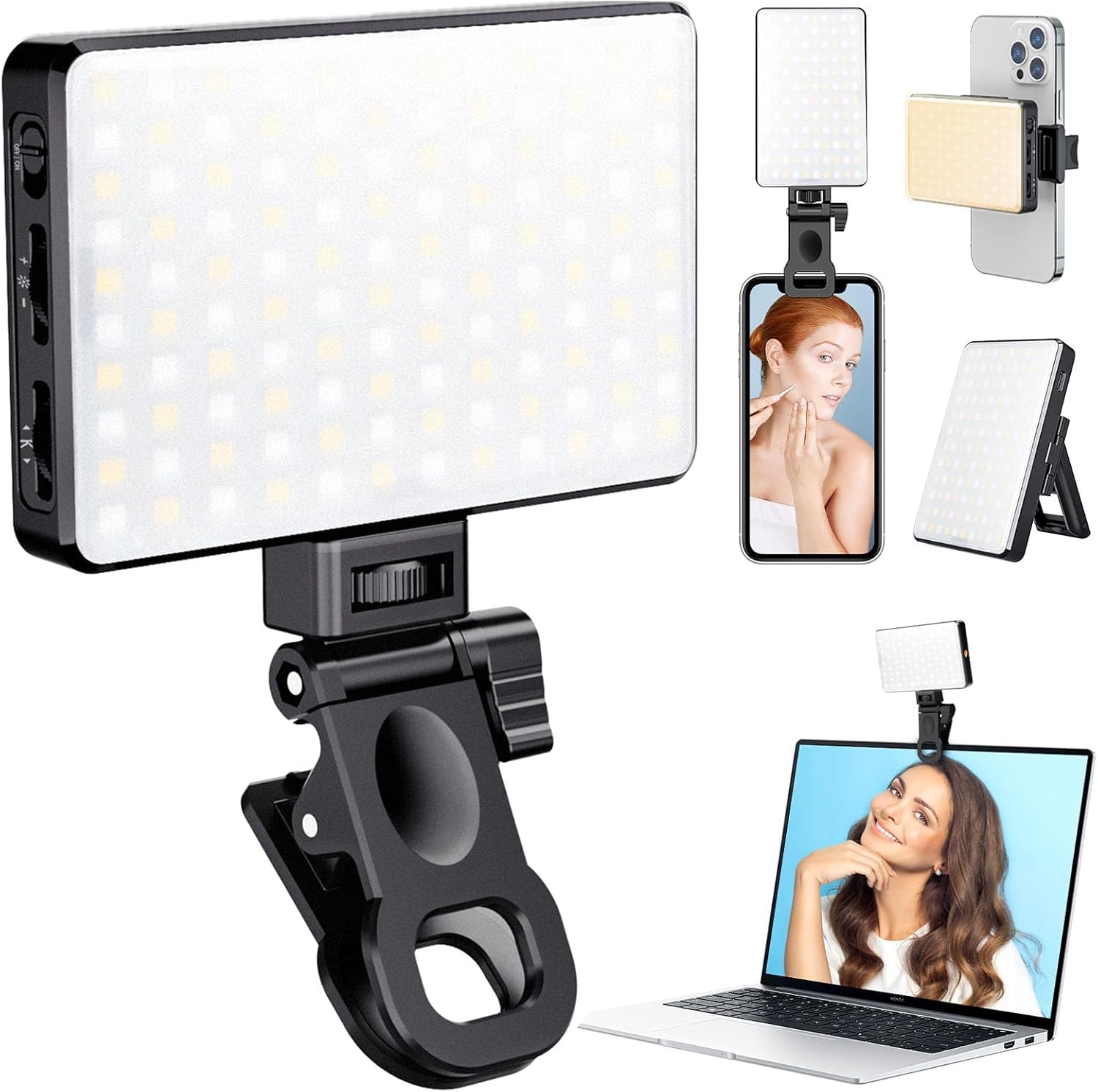 MACTREM 120 LED Selfie Light for iPhone, Phone Light, 3000Mah Portable Rechargeable Video Light, Adjusted 3 Light Modes, for iPhone, Camera, Laptop, iPad, Video Conference, TikTok,Makeup
