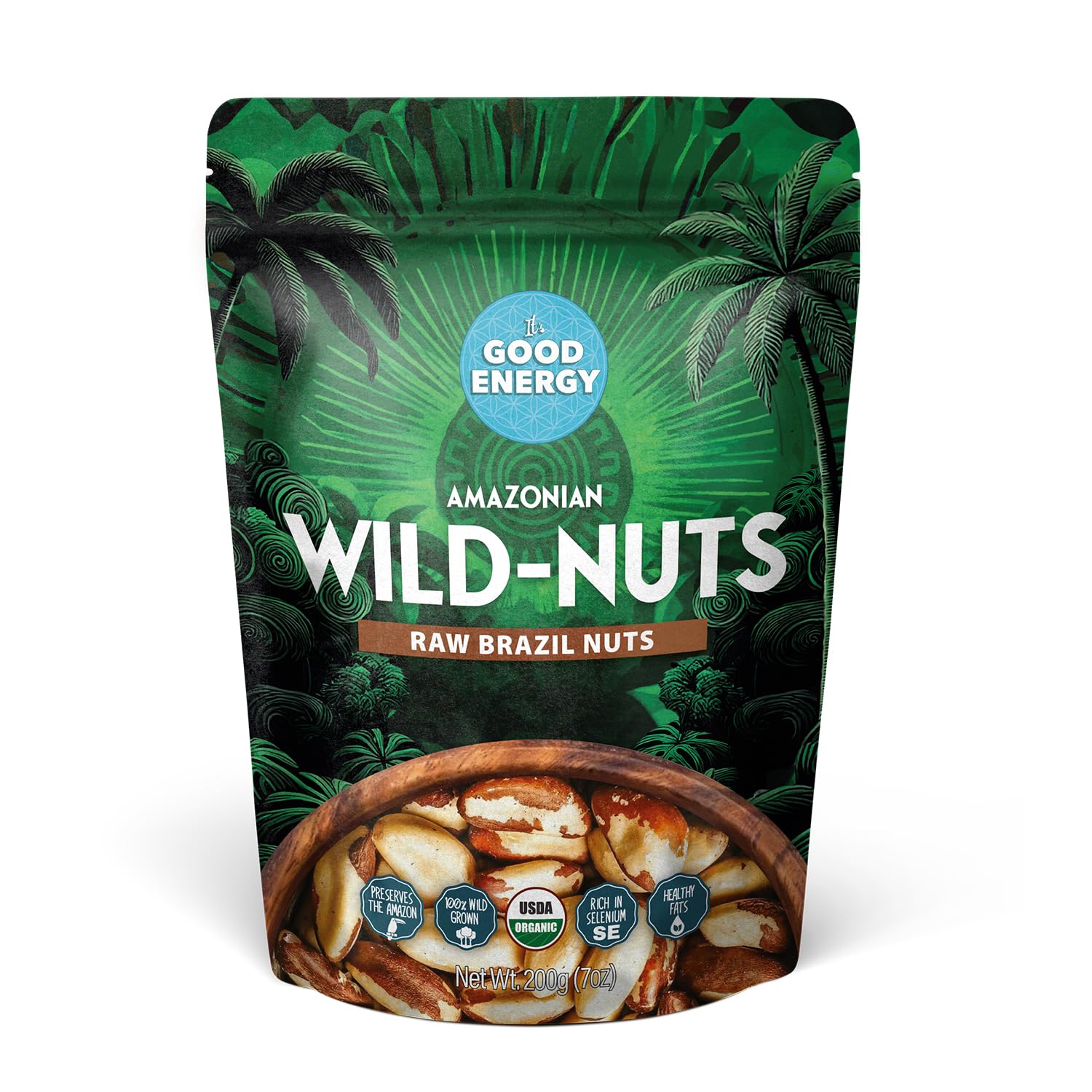 It's Good Energy Organic Brazil Wild Nuts | Raw Brazil Nuts | 100% Wild Grown, Sustainably Collected | Prevents Deforestation | Rich in Selenium | Non-GMO, Natural Snack | 7oz Pouch