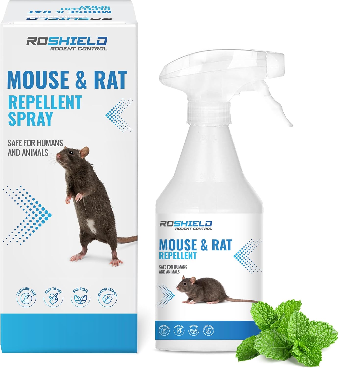 ROSHIELD Rats & Mice Repellent Spray, Extra Strong Organic Peppermint Oil Formulation, Non-Toxic, Fast Acting, Safe for Humans & Animals 250ml