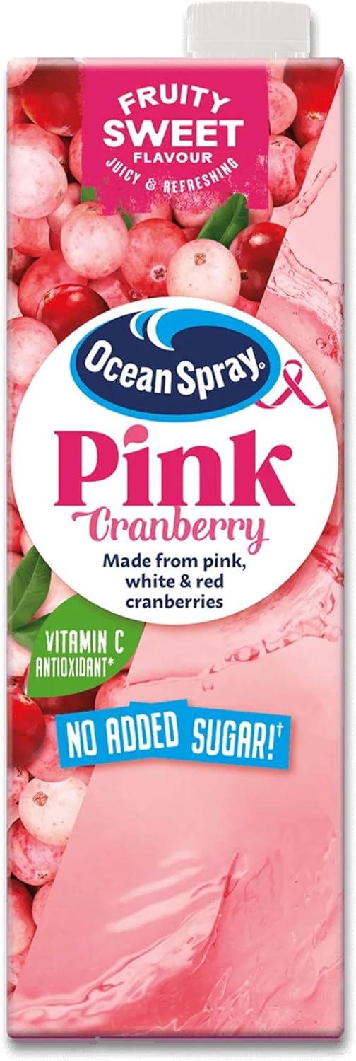 Ocean Spray Pink Cranberry Juice Drink - 1L - No Added Sugar - Naturally Sweetened Fruit Juice - No Artificial Colours or Preservatives - High in Vitamin C & Antioxidants