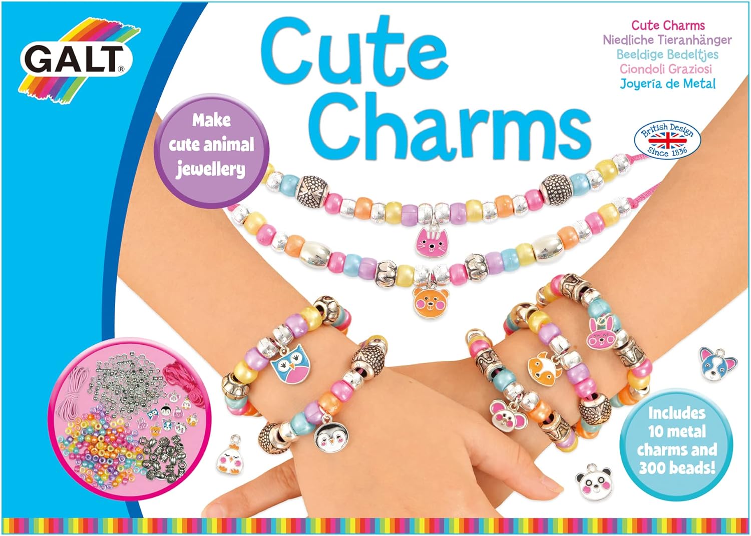 Galt Cute Charms - Creative Cases Necklace and Bracelet Making Kit - 300Plus Colourful Cute Animal Charms and Beads -Fun Craft Kits for Kids,Childrens Jewellery Making Activity Set - Ages 7 Years Plus