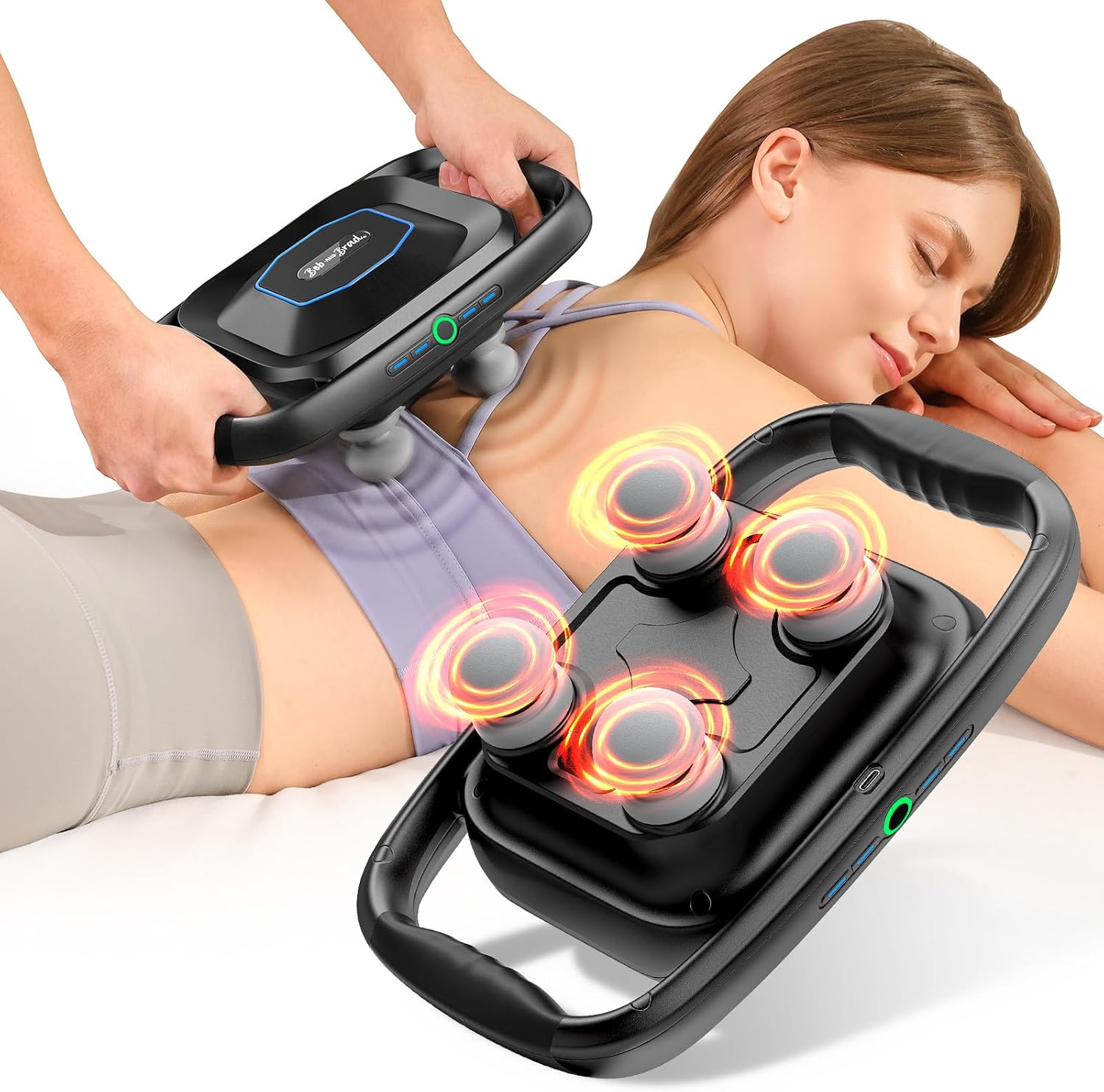 BOB AND BRAD TheraPanel 4-Head Massage Gun Deep Tissue with Replaceable Massage Plate, 4X Pain Relief Efficiency, Electric Massager Tool for Back Shoulder Muscle Pain Relief, Gifts for Women Men