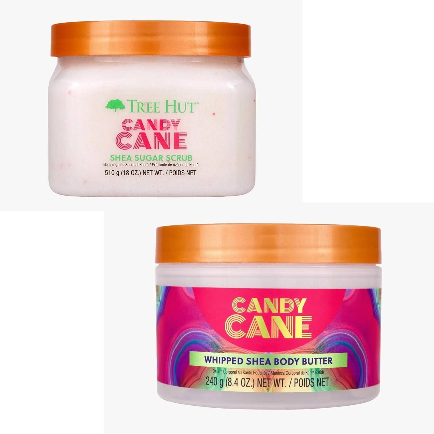 Tree Hut Candy Cane Shea Sugar Scrub Bundled With Whipped Body Butter, Holiday Gift Set 2022 26.4 Ounce