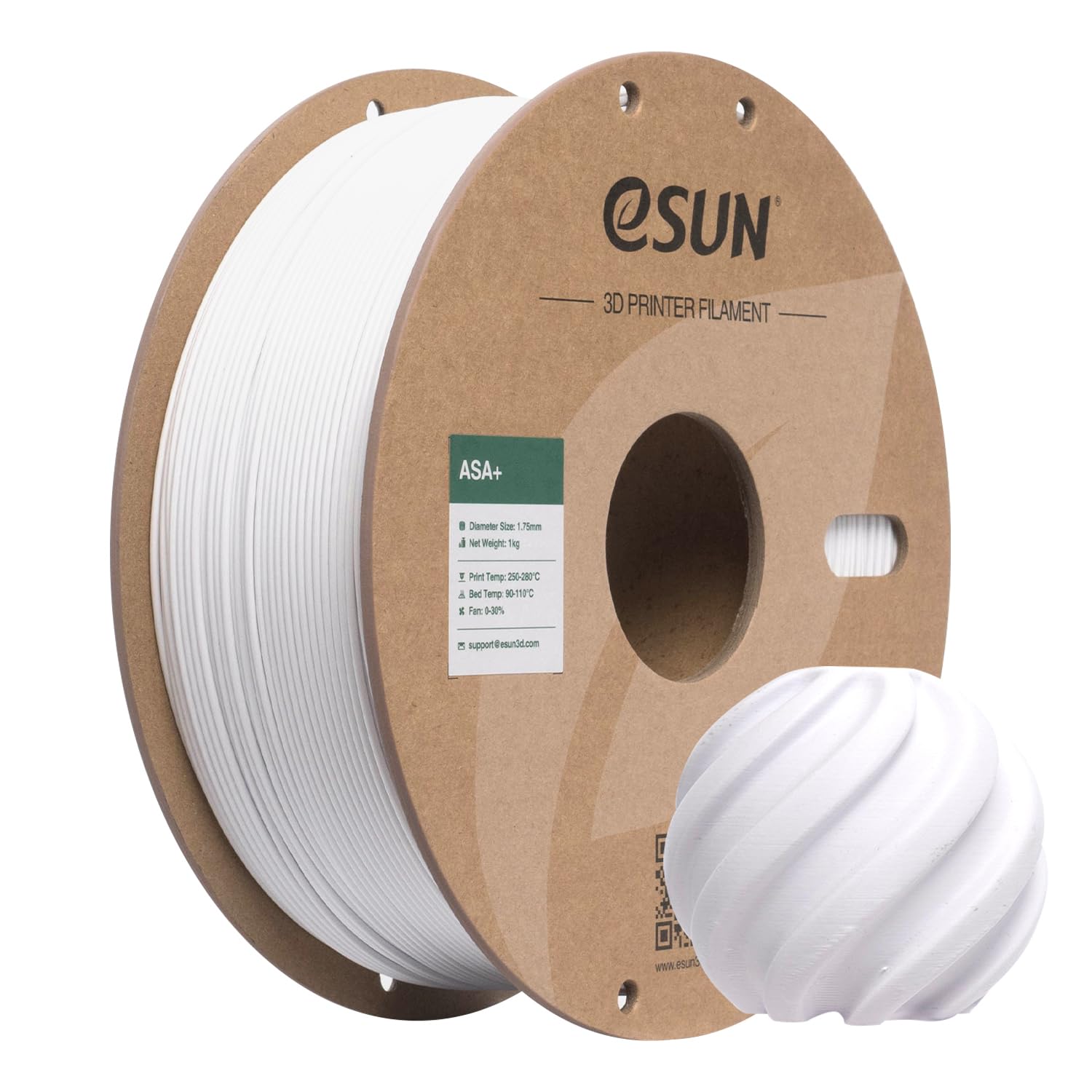eSUN ASA+ Filament 1.75mm, Weather Resistant 3D Printer Filament, 1KG Spool (2.2 LBS) 3D Printing Materials for 3D Printers,Cold White
