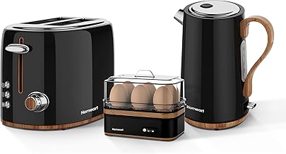 Panda Collection - Cordless Electric Kettle with Wood Detail, 2-Slice Toaster with Adjustable Browning Control and Egg Boiler with 6 Egg Capacity - Black