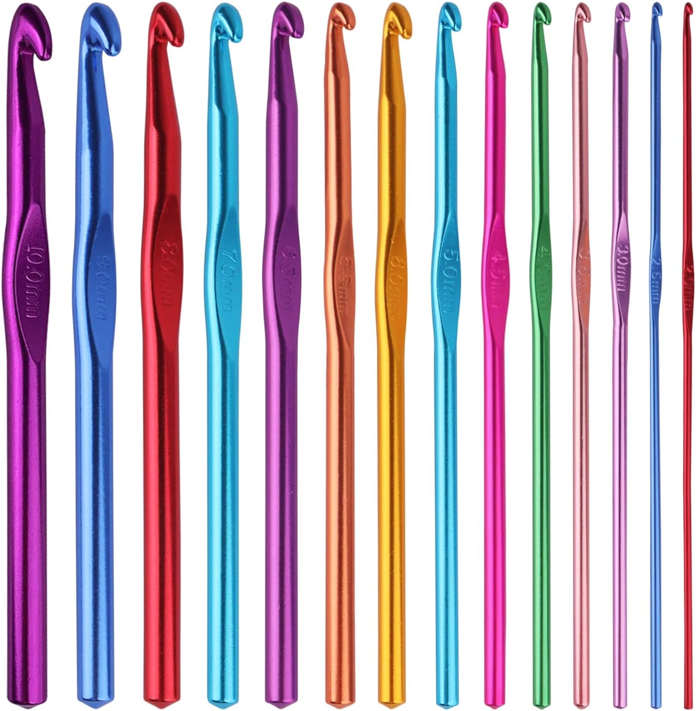 14PCS Aluminum Crochet Hooks Knitting Needles Craft Yarn 2.0mm/2.5mm/3.0mm/3.5mm/4.0mm/4.5mm/5.0mm/5.5mm/6.0mm/6.5mm/7.0mm/8.0mm/9.0mm/10.0mm