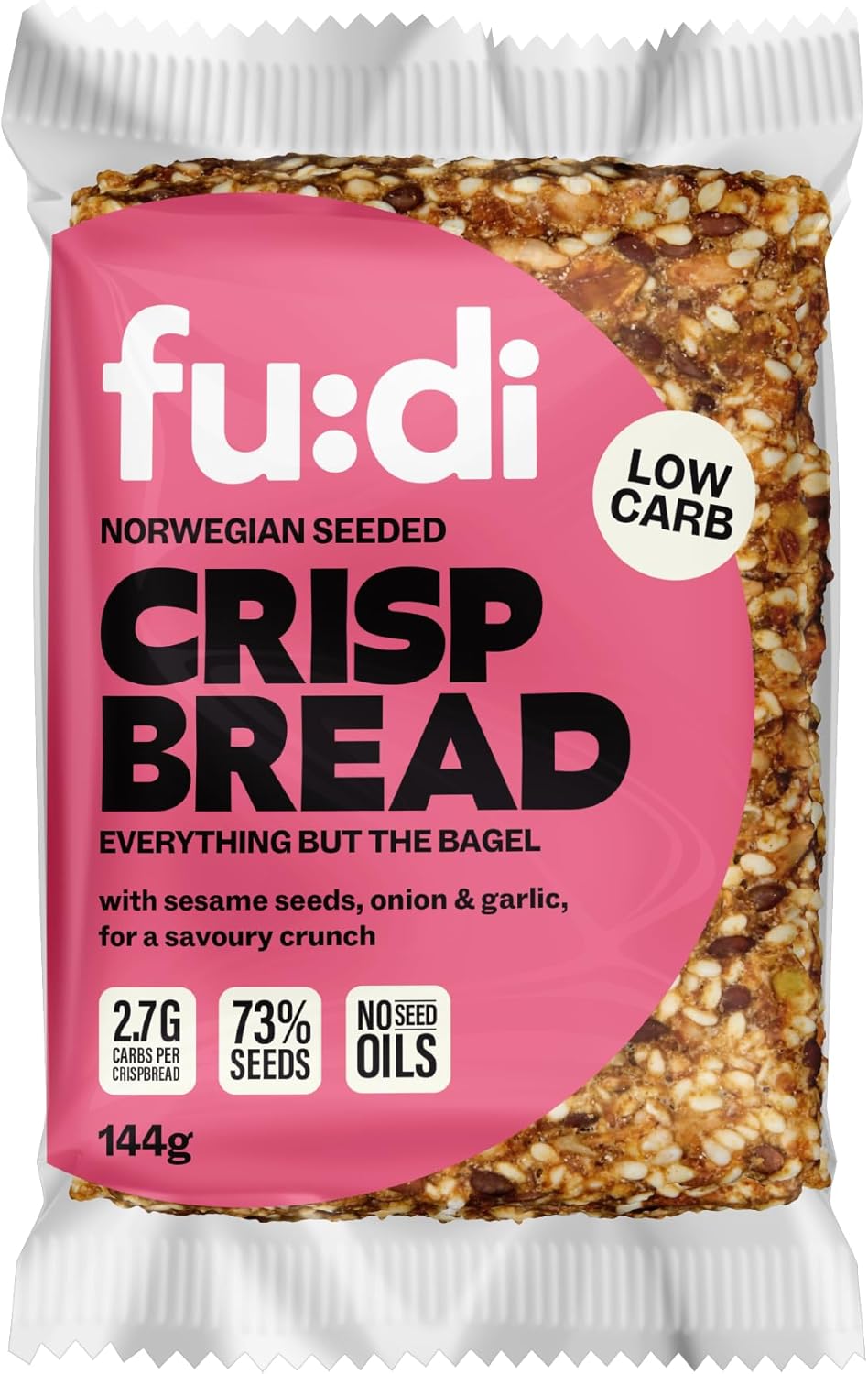 fu:di - Norwegian Crispbread - Everything But The Bagel, Keto Crackers, Savoury Biscuits, with Sesame, Sunflower & Pumpkin Seeds, High Fibre, 144g
