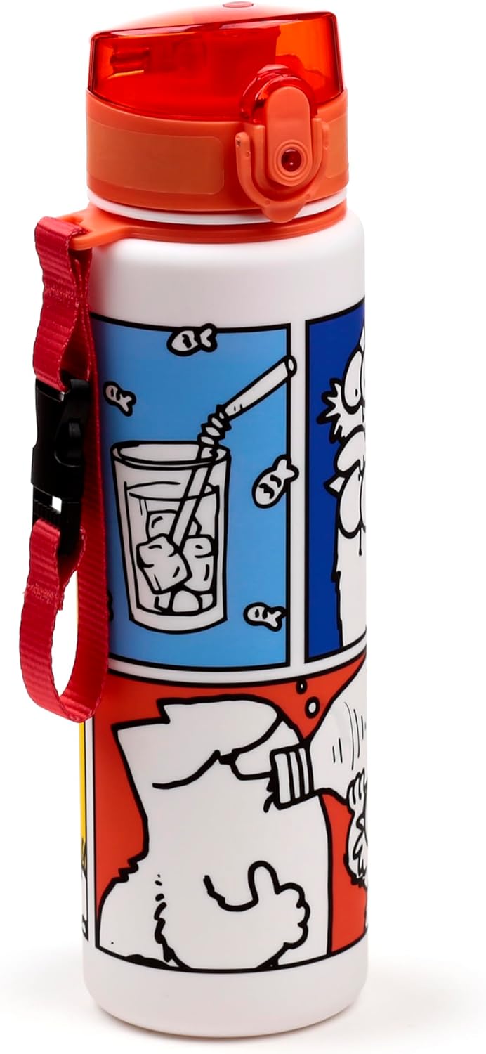 Puckator Simon's Cat 2024 Pop Top 600ml Shatterproof Bottle - Reusable Kids Drinks Water Bottle for Girls Boys Adults Men - Insulated Drink Water Bottle for School Nursery